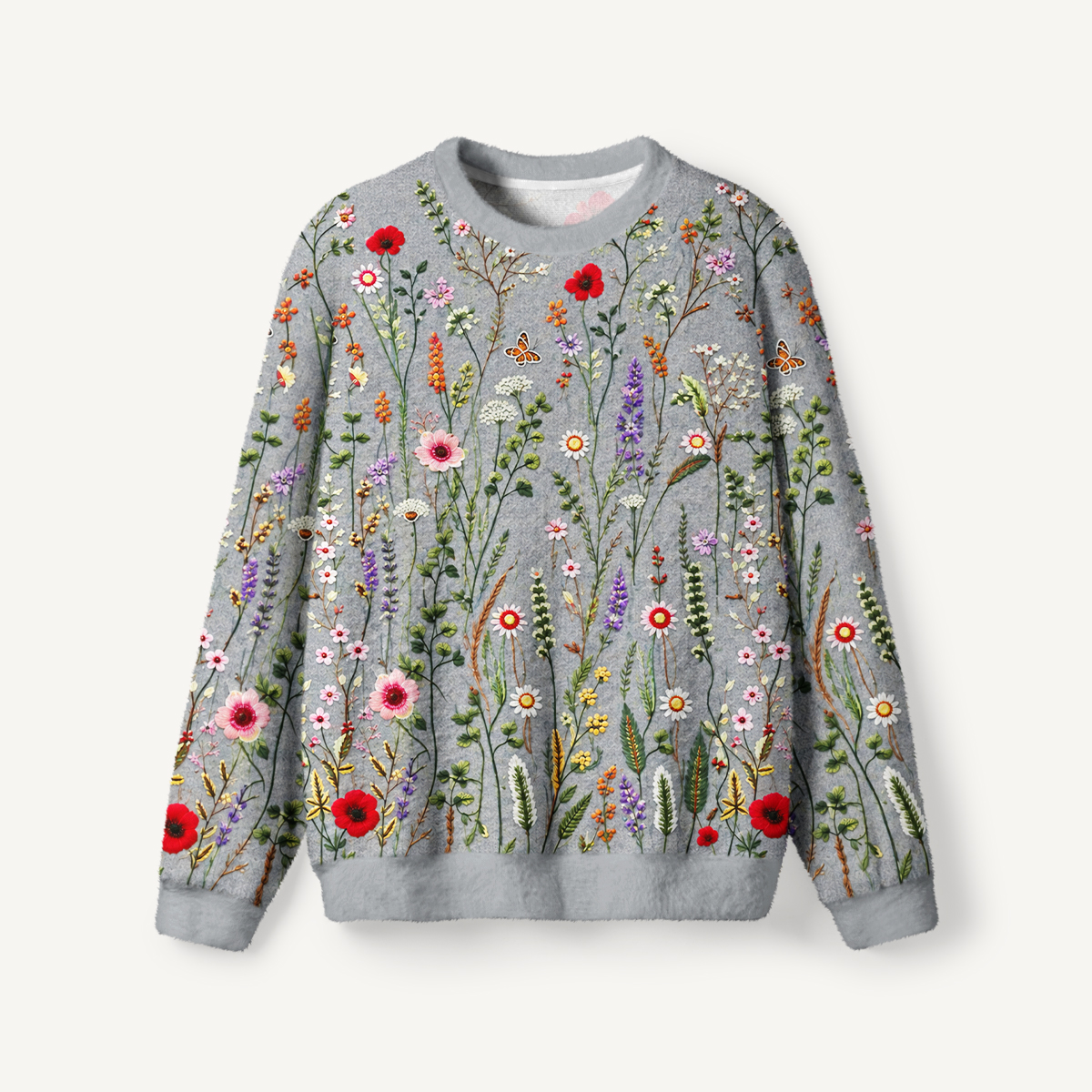Cottage Garden Wildflower & Butterfly Crewneck Sweater