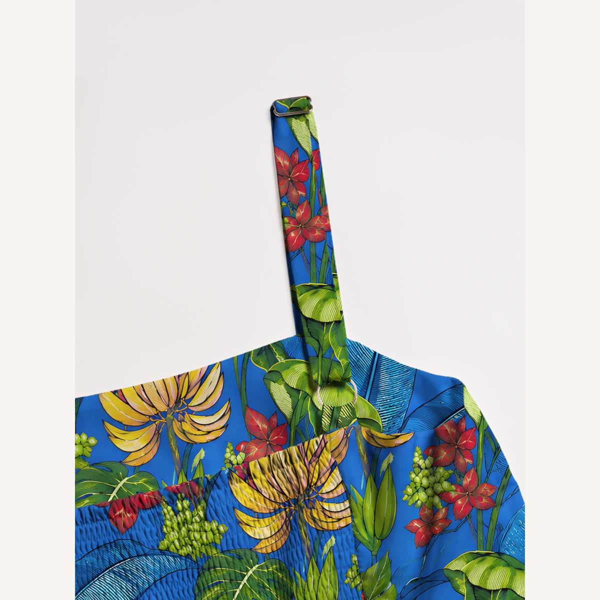 Tropical Bananas & Flowers on Blue Wide Straps Maxi Dress With Pockets