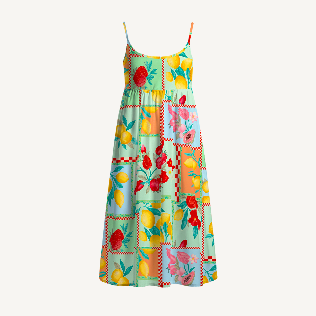 Fruit Party Vacation Print Spaghetti Strap Mini Dress