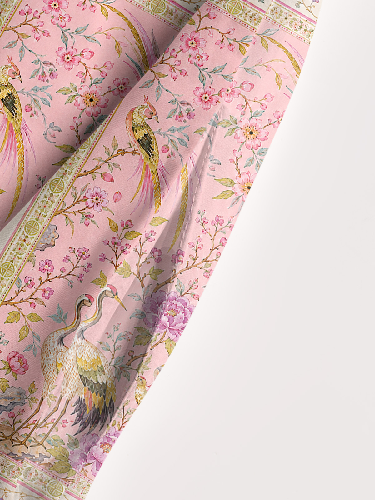 Pink Oriental Crane Garden Strap Maxi Dress With Pockets