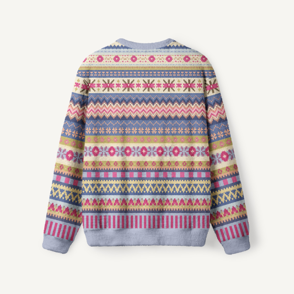 Soft Nordic Floral Geometric Stripe Crewneck Sweater