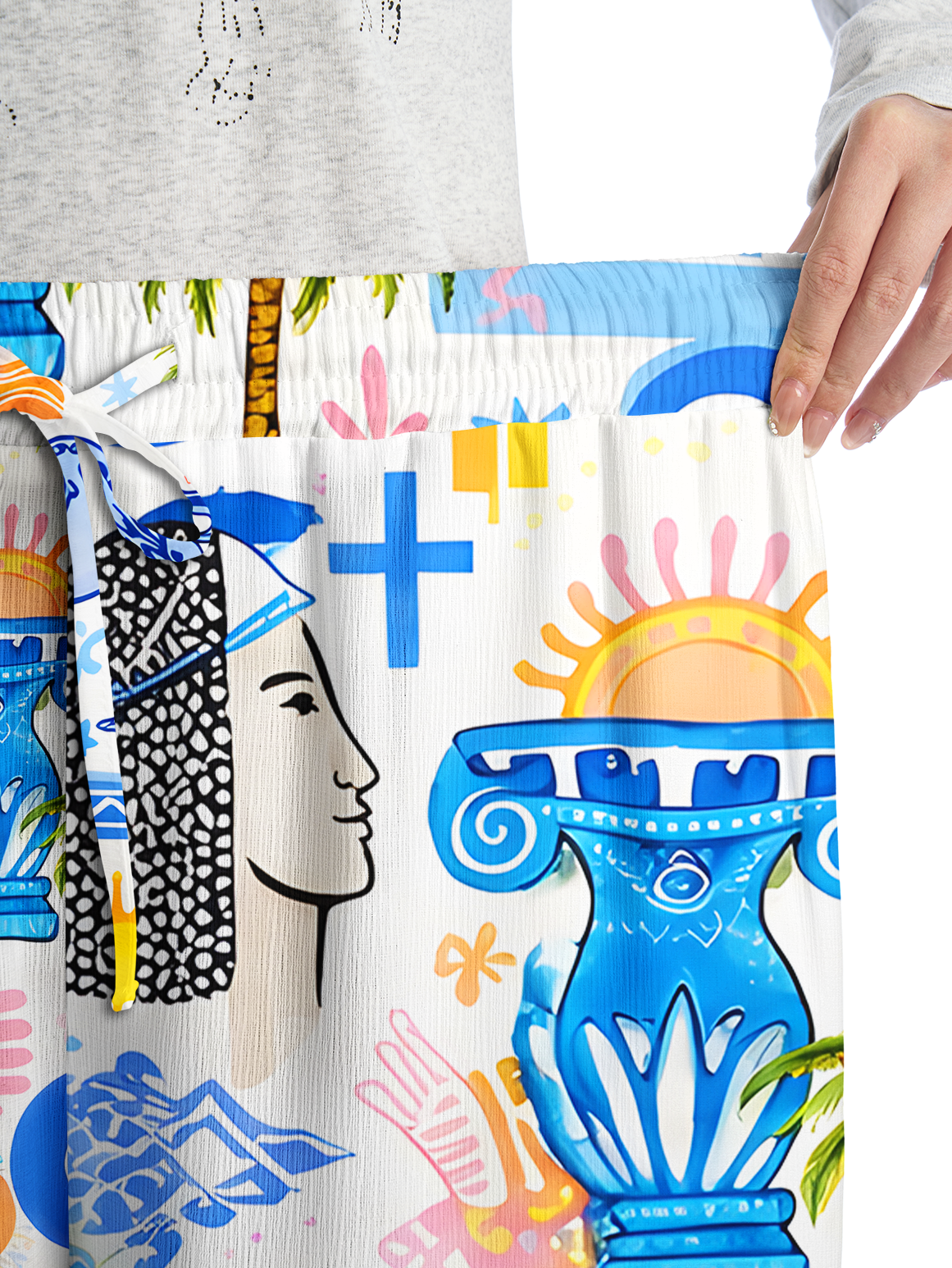 Greek Island Charms Pattern Summer Trousers