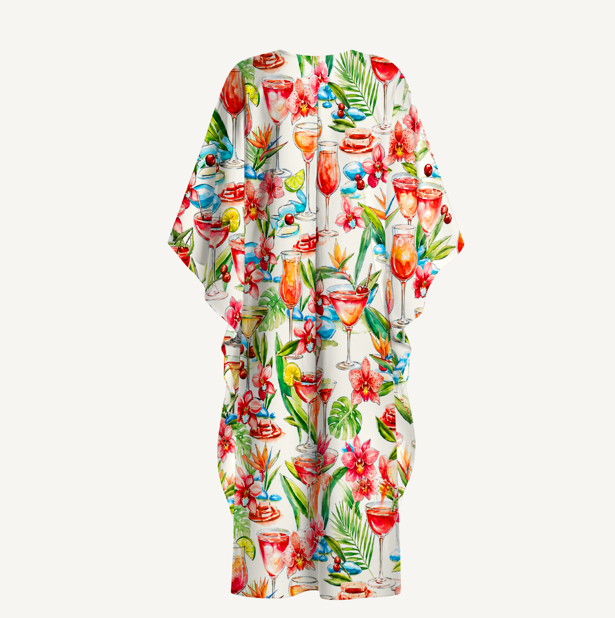 Tropical Cocktail Party Kimono Sleeve Kaftan Dress