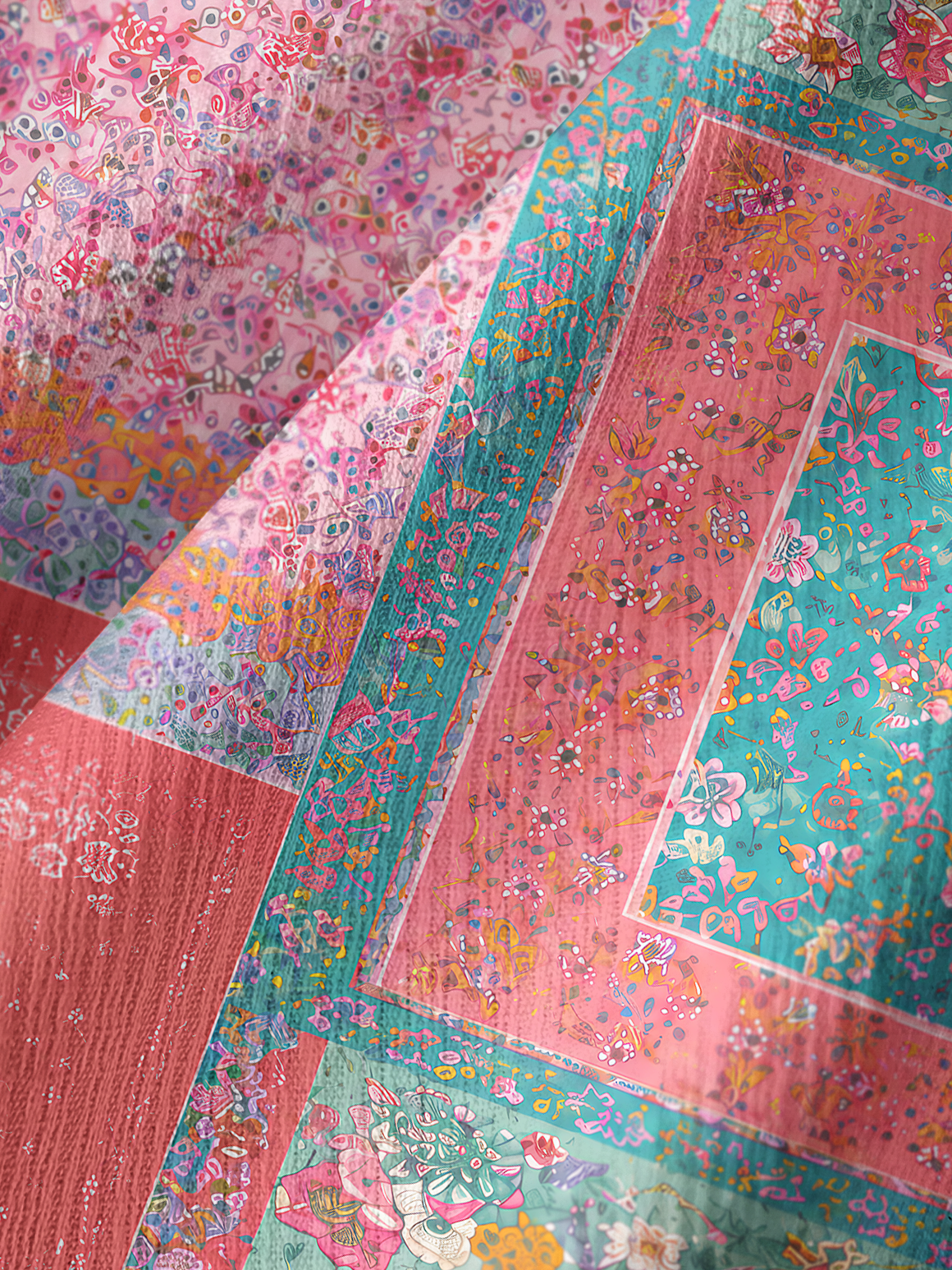 Coral Patchwork Garden Pants For Women With Pockets