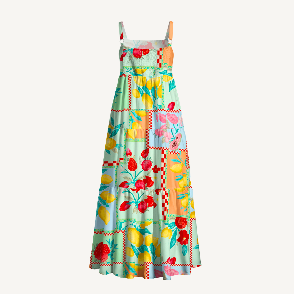 Fruit Party Vacation Wide Straps Maxi Dress With Pockets