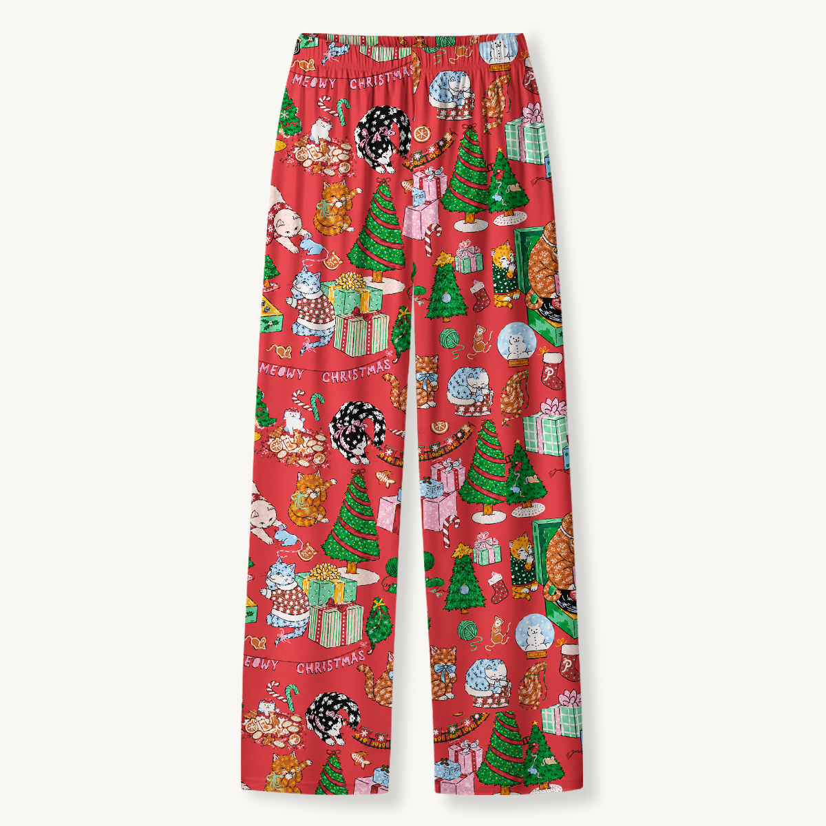 Festive Cats & Christmas Trees Long Sleeves Pajama Sets
