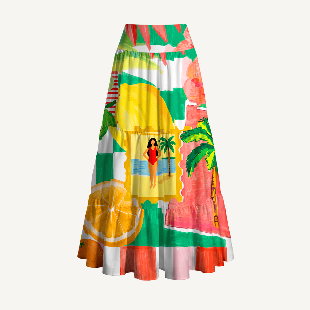 Retro Sun & Palm Maxi Skirt & Strapless Dress