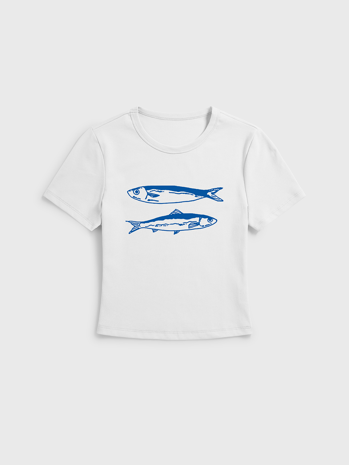 Striped Fish Print Crew Neck Cotton Tee