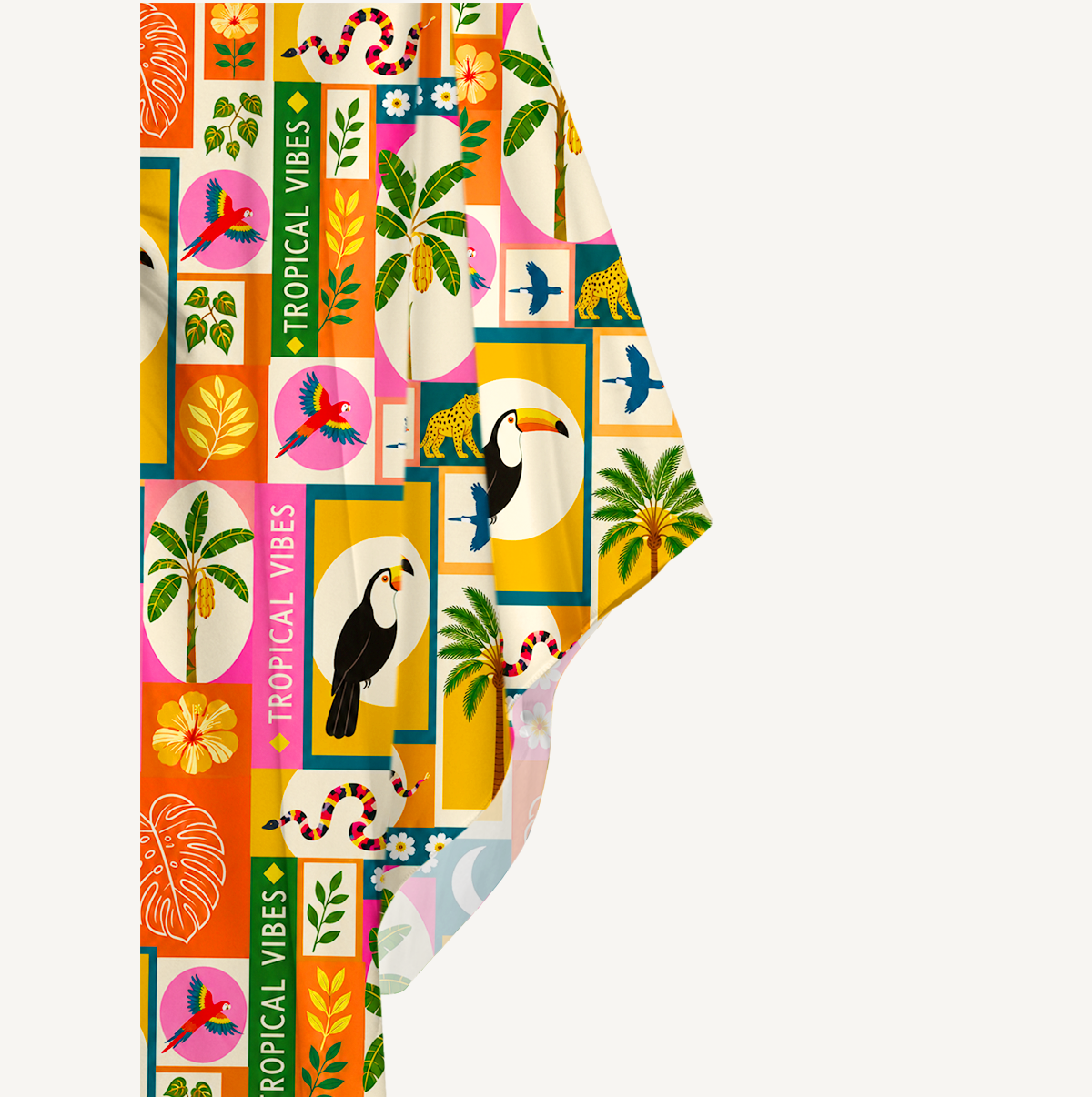 Tropical Patchwork Kimono Sleeve Kaftan Dress