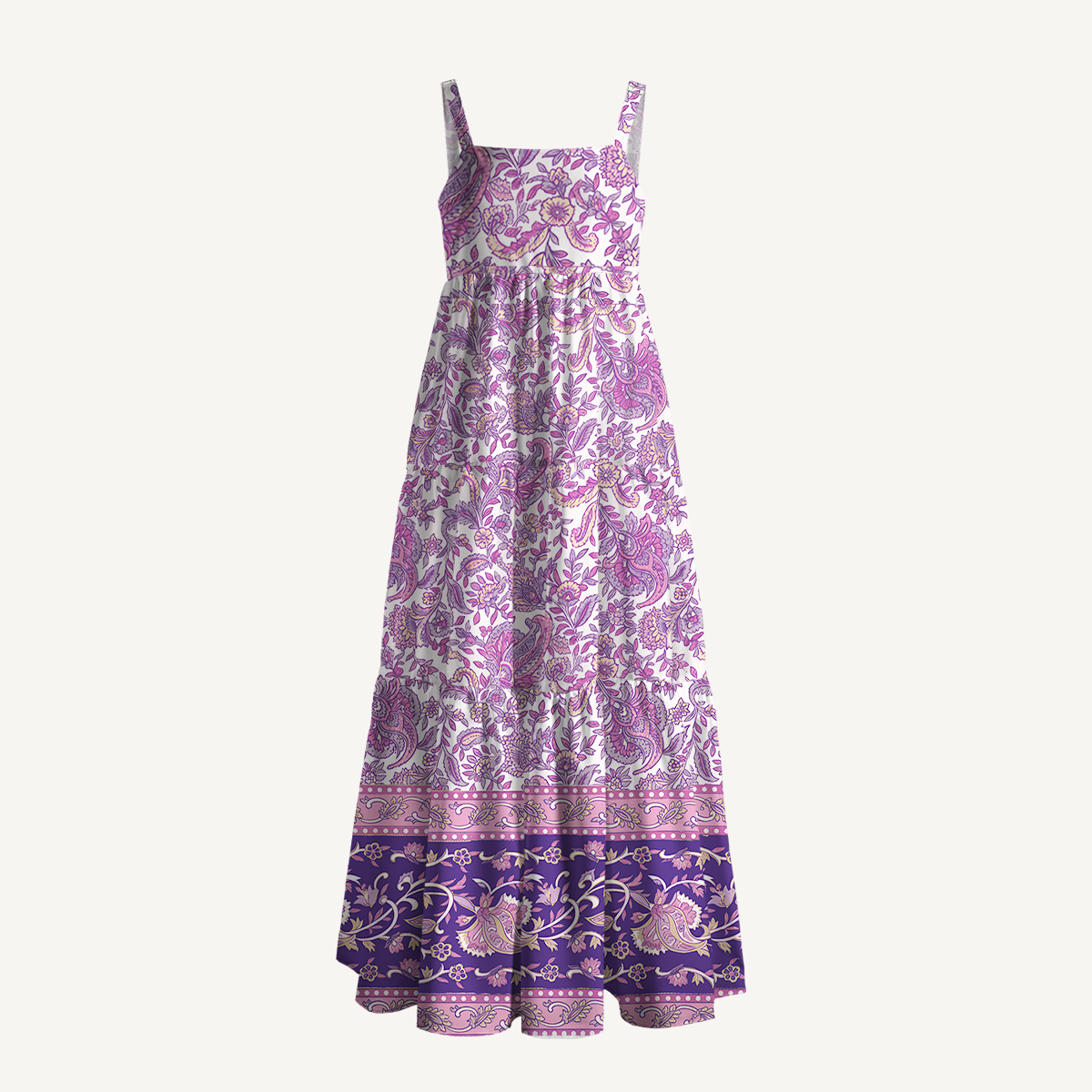 Violet Paisley Garden Summer Maxi Dress With Pockets