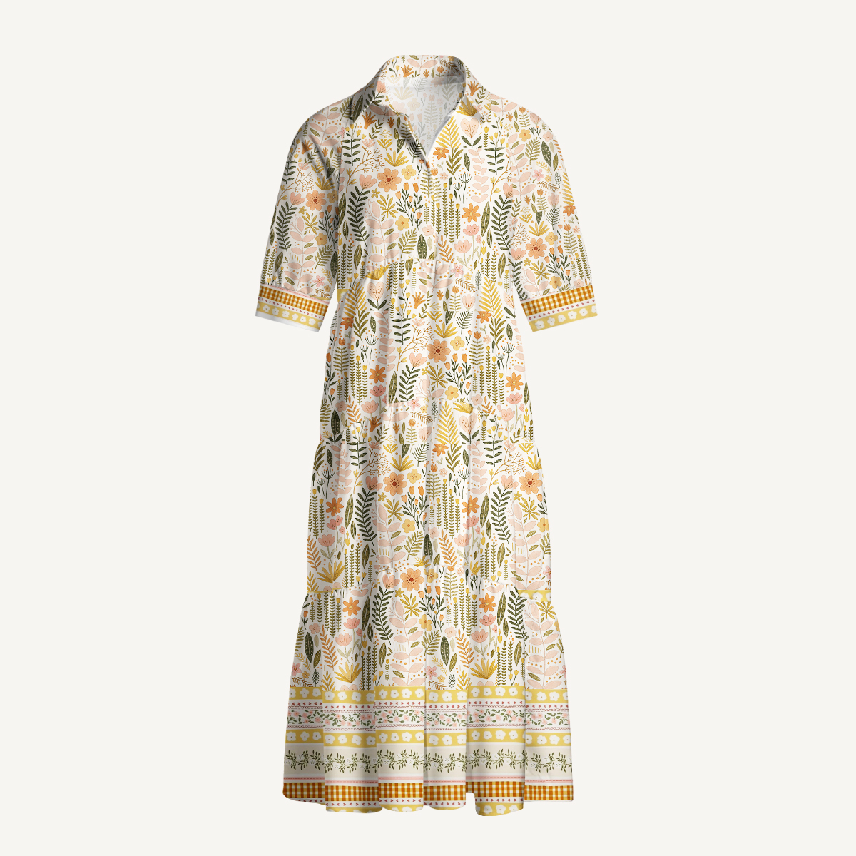 Nature Inspired Garden Elbow-Length Sleeve Midi Dress
