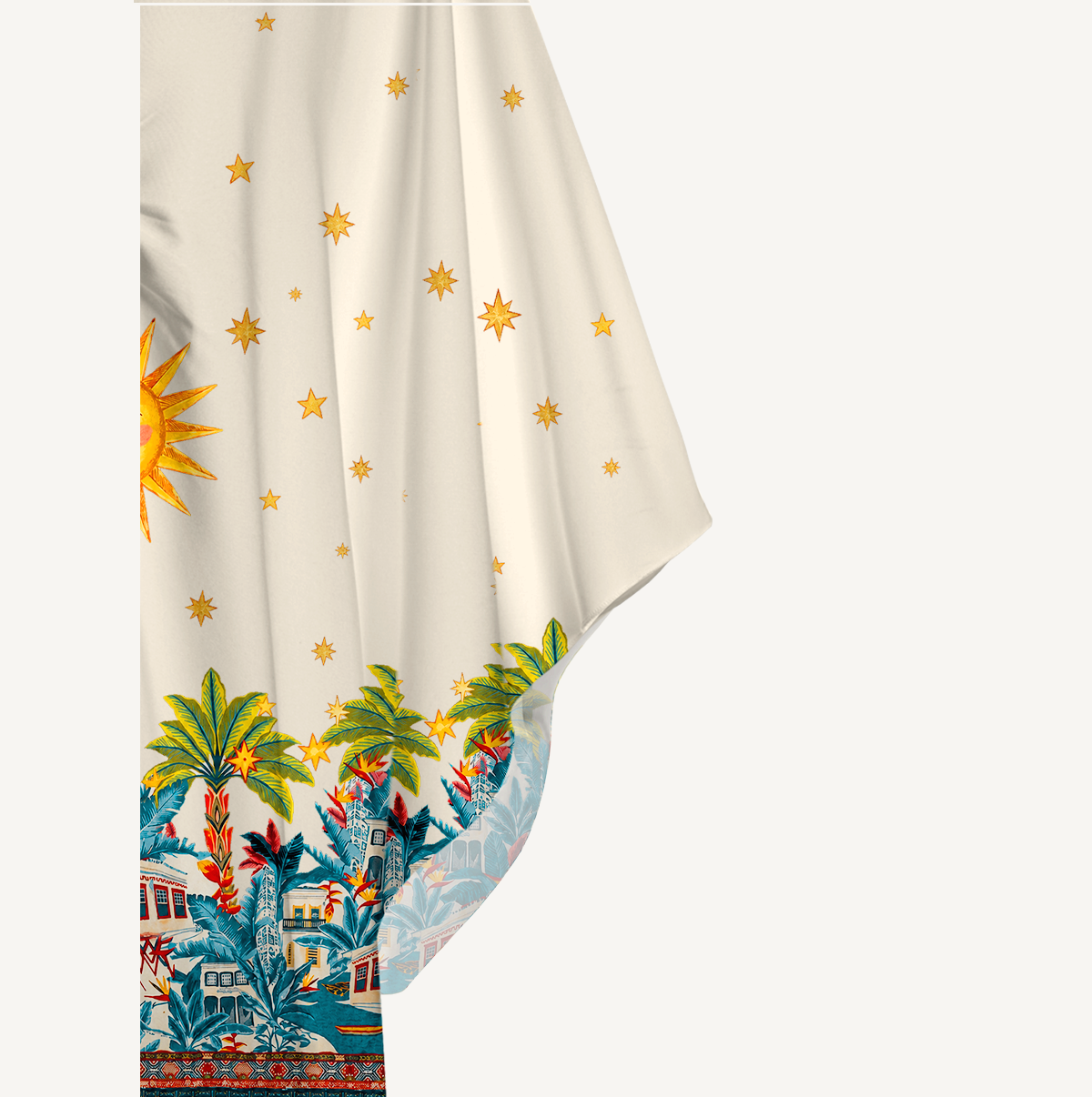 Retro Sun & Palm Kimono Sleeve Kaftan Dress
