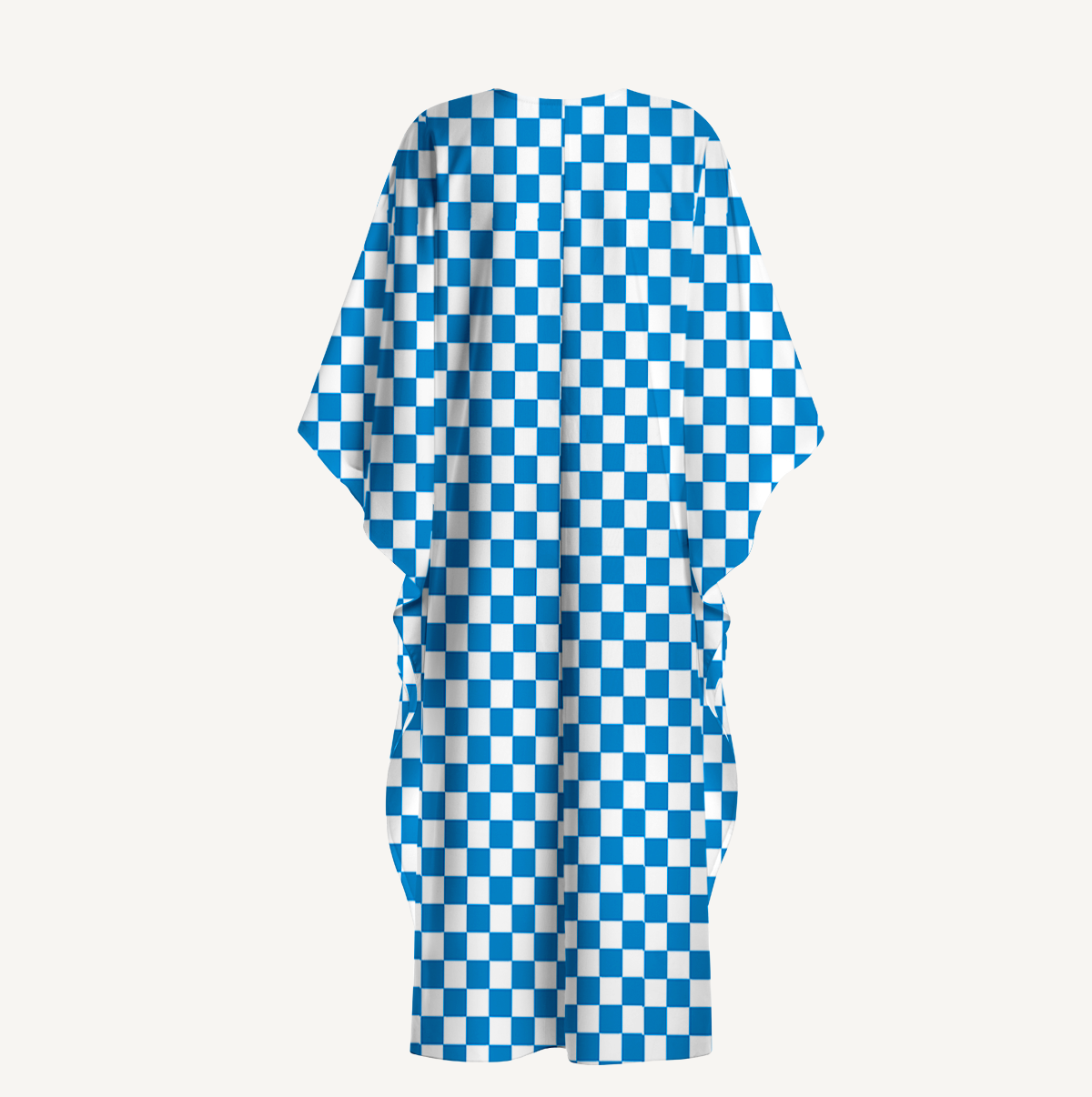 Blue Check Lemon Kimono Sleeve Kaftan Dress