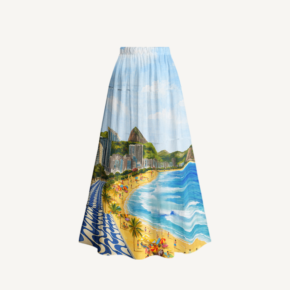 Rio Beach Scene Ruffled V Neck One Piece Swimsuit and Matching Midi Skirt Set