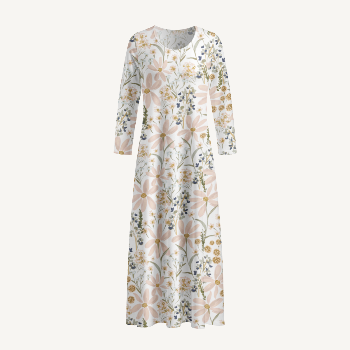 Soft Meadow Blossom Print Soft-Touch Stretch Knit Long Sleeve Maxi Dress with Pockets