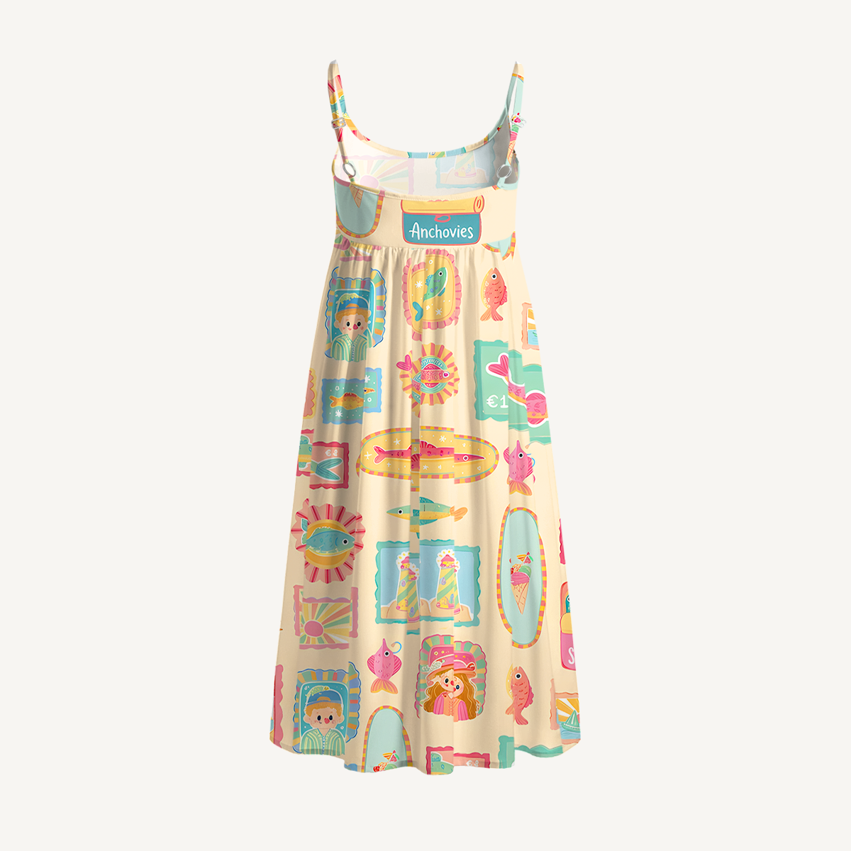 Seaside Postcard Collage Print Strap Mini  Dress
