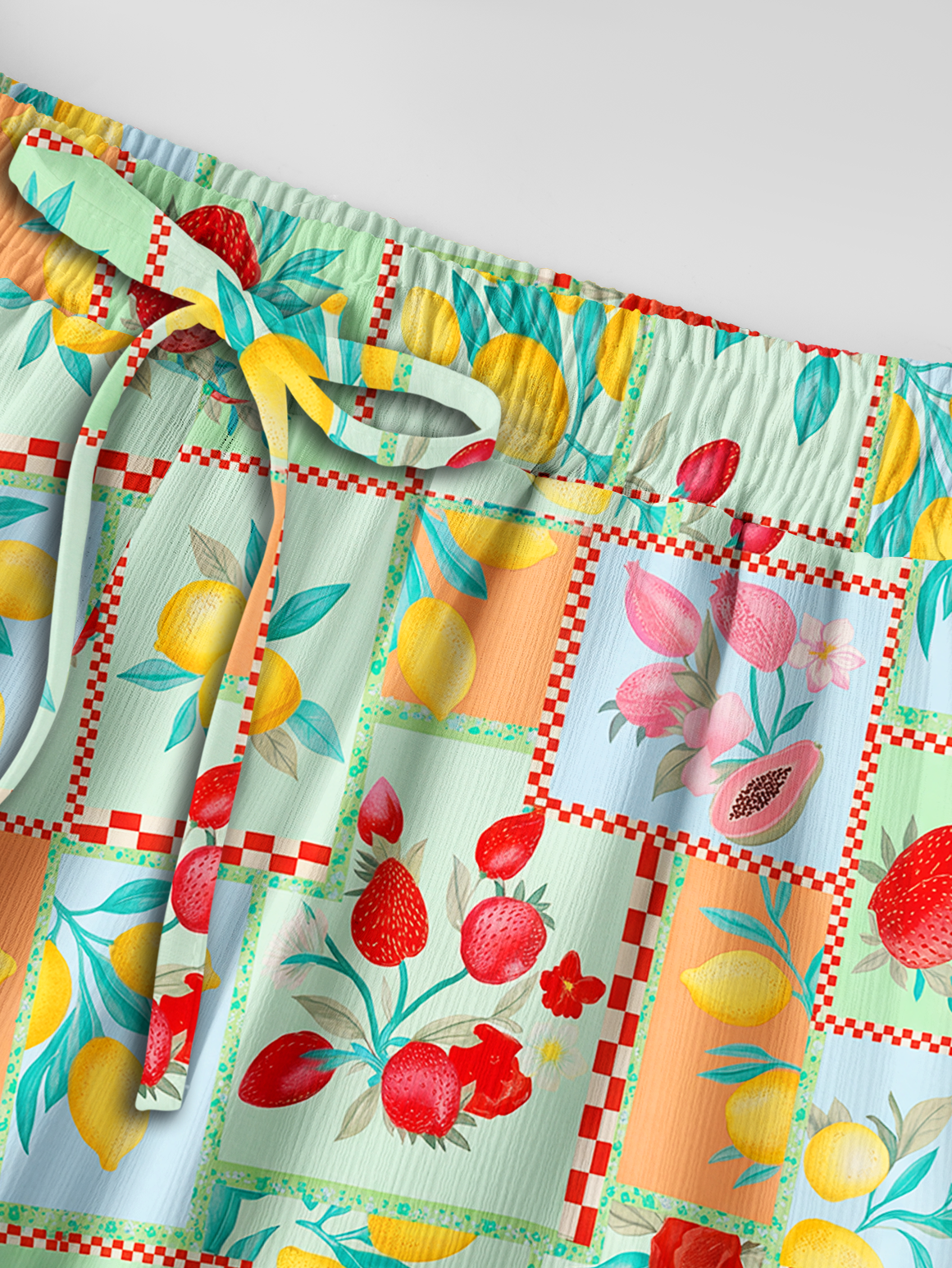 Fruit Party Vacation Wide Leg Tie Waist Pants With Pockets