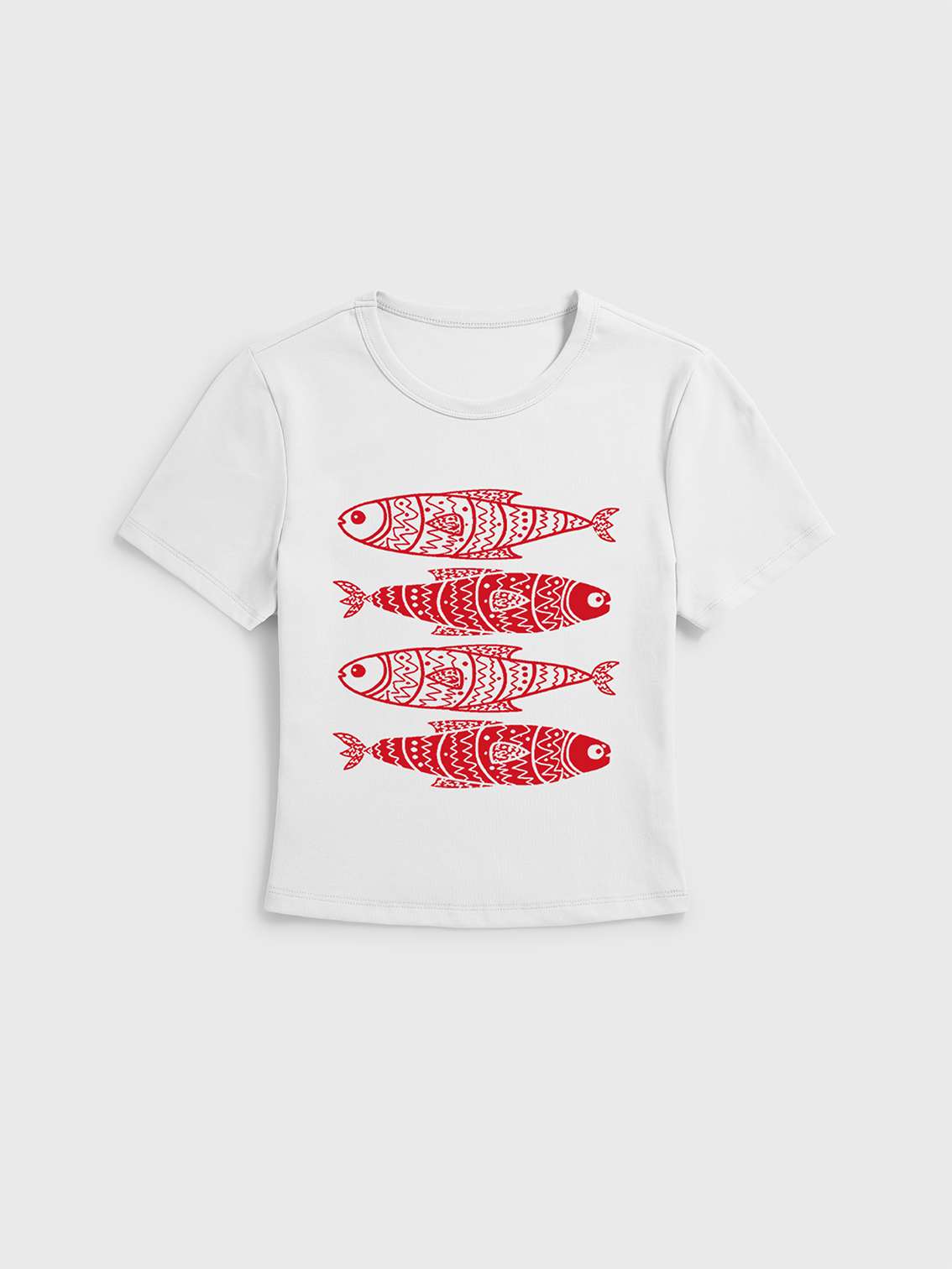 Stacked Sardine Fish Print Crew Neck Cotton Tee