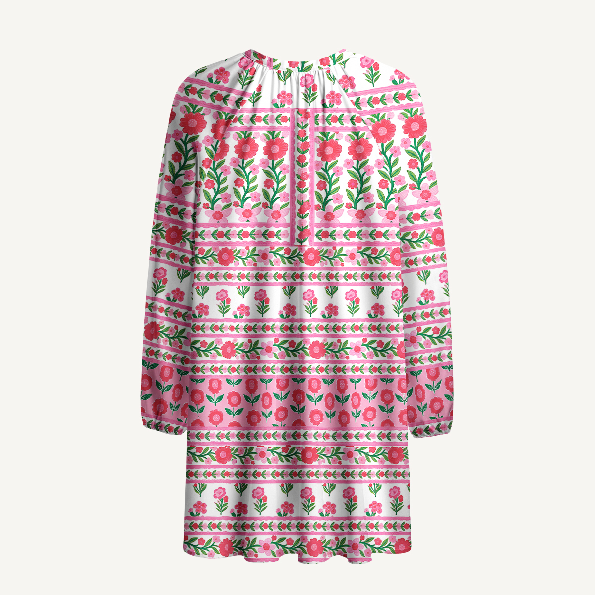 Rose Garden Stripe Floral Boho Long Sleeve Mini Dress