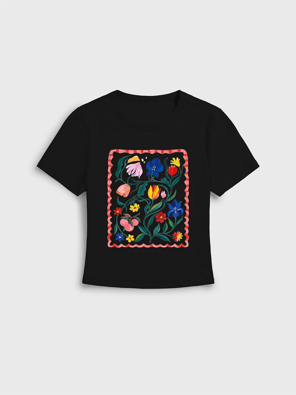 Retro Sun & Palm Print Crew Neck Cotton Tee