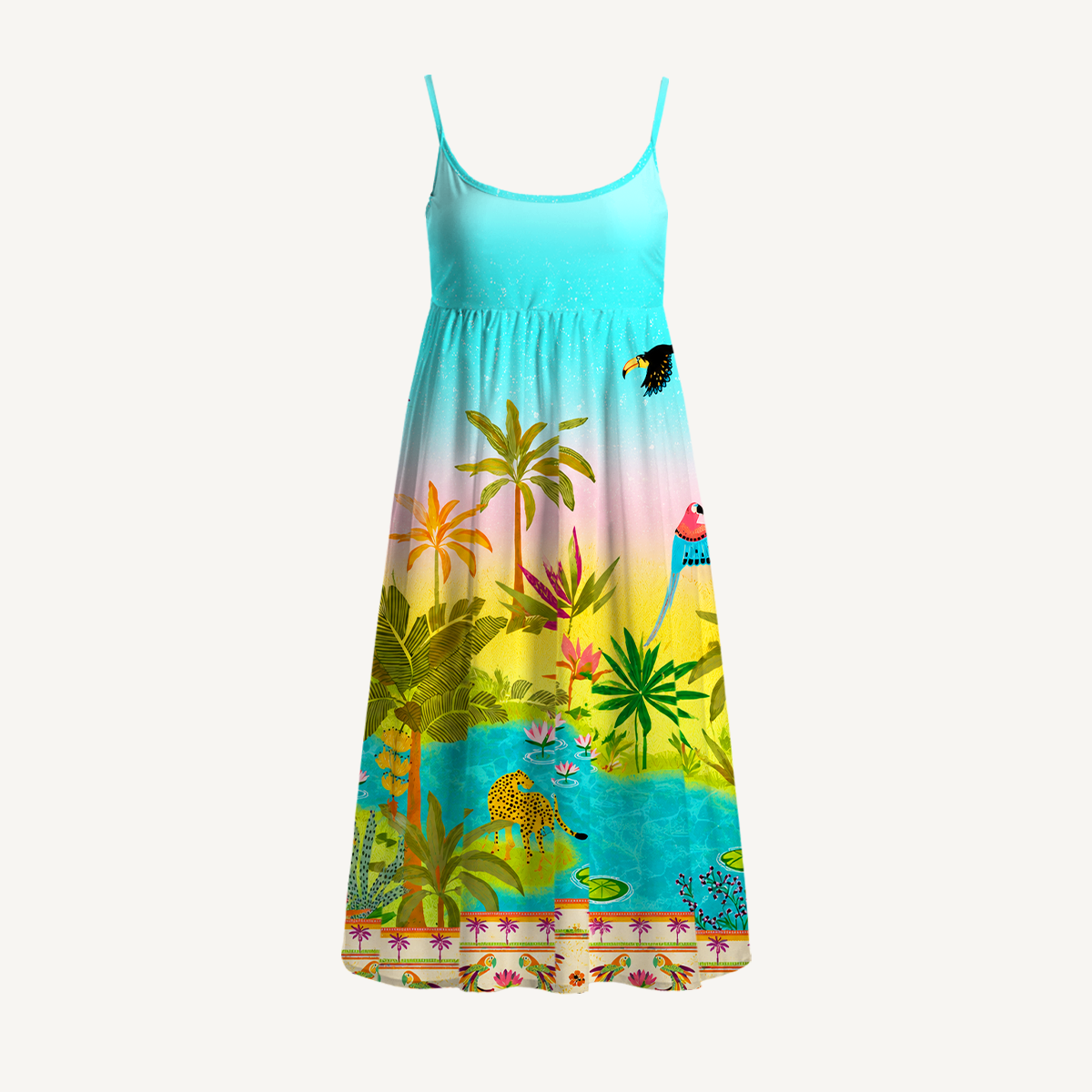 Rainbow Jungle Oasis Print Mini Dress For Women