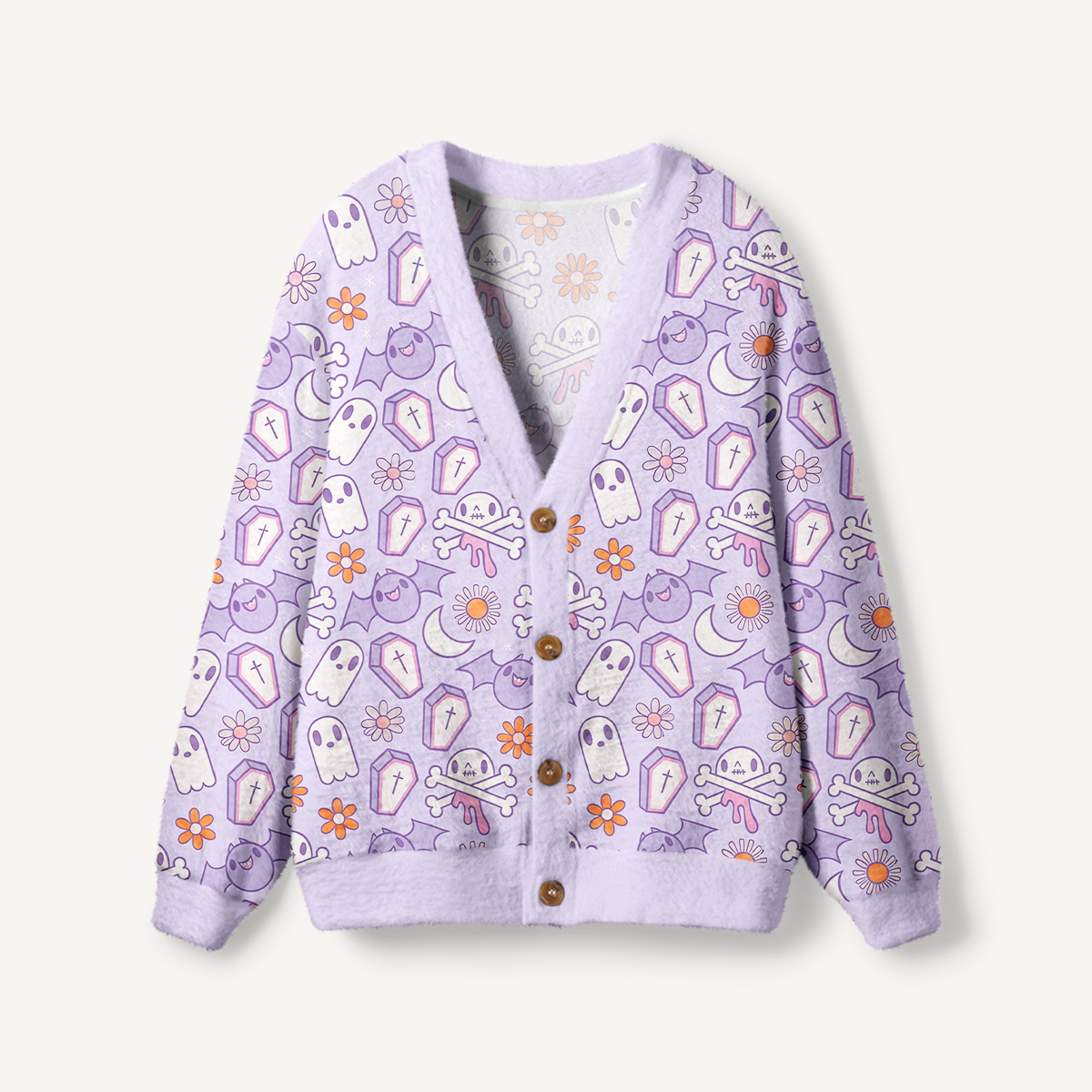 Lavender Ghost Garden Halloween Boho Ugly Cardigan Sweaters