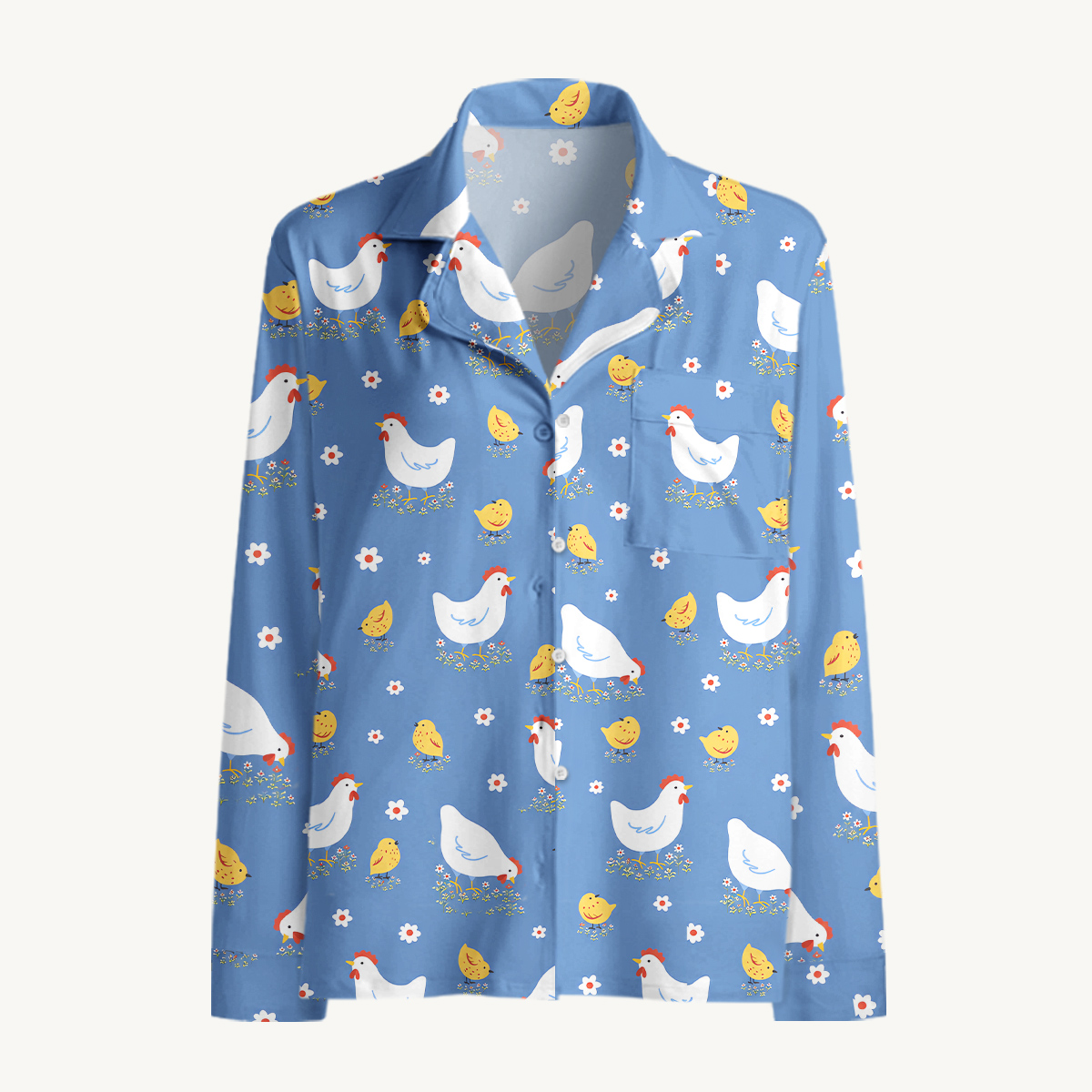 Cheerful Country Hen & Chick Floral Long Sleeves Pajama Sets
