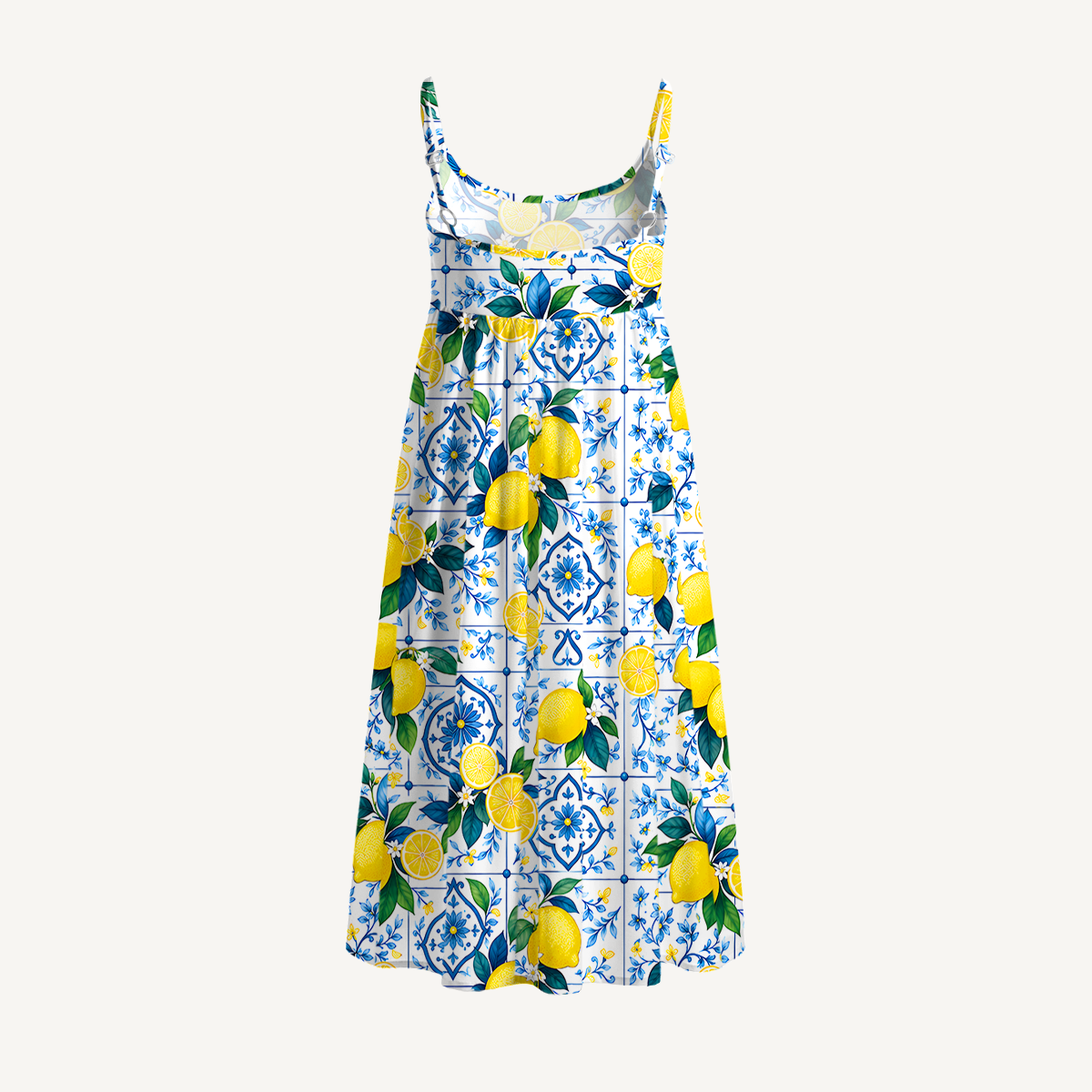 Mediterranean-style tiles with lemon patterns Summer Mini Dress 