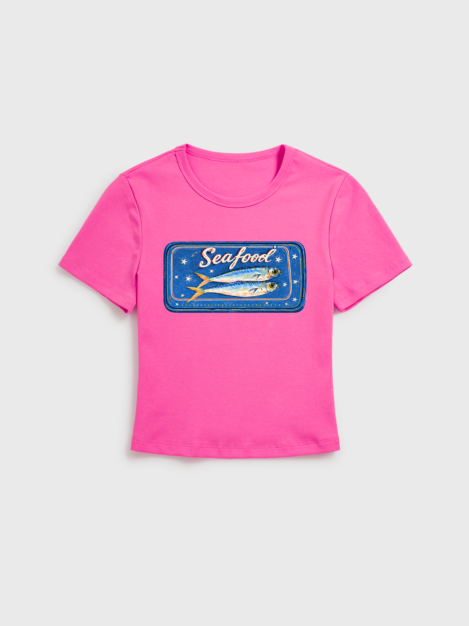 Fruits, Flowers & Fish Feast Print Crew Neck Cotton Tee