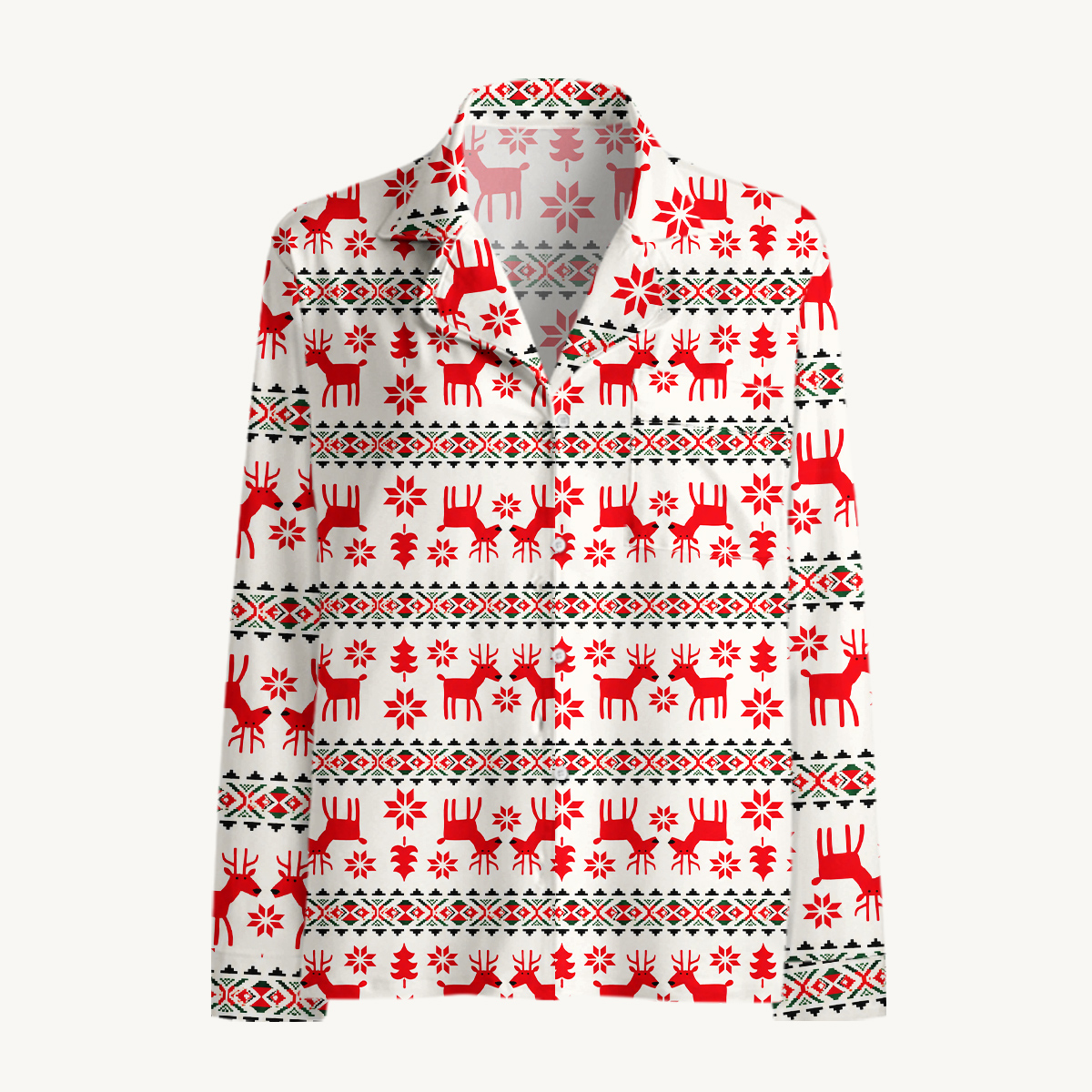 Festive Nordic Reindeer & Snowflake Long Sleeves Pajama Sets