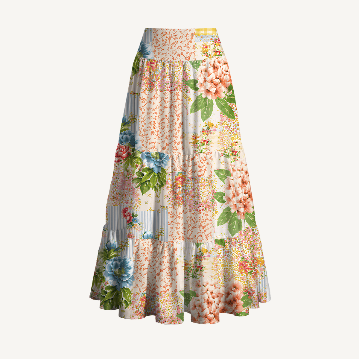 Vintage Cottage Garden Quilt Print Convertible Maxi Skirt & Strapless Dress