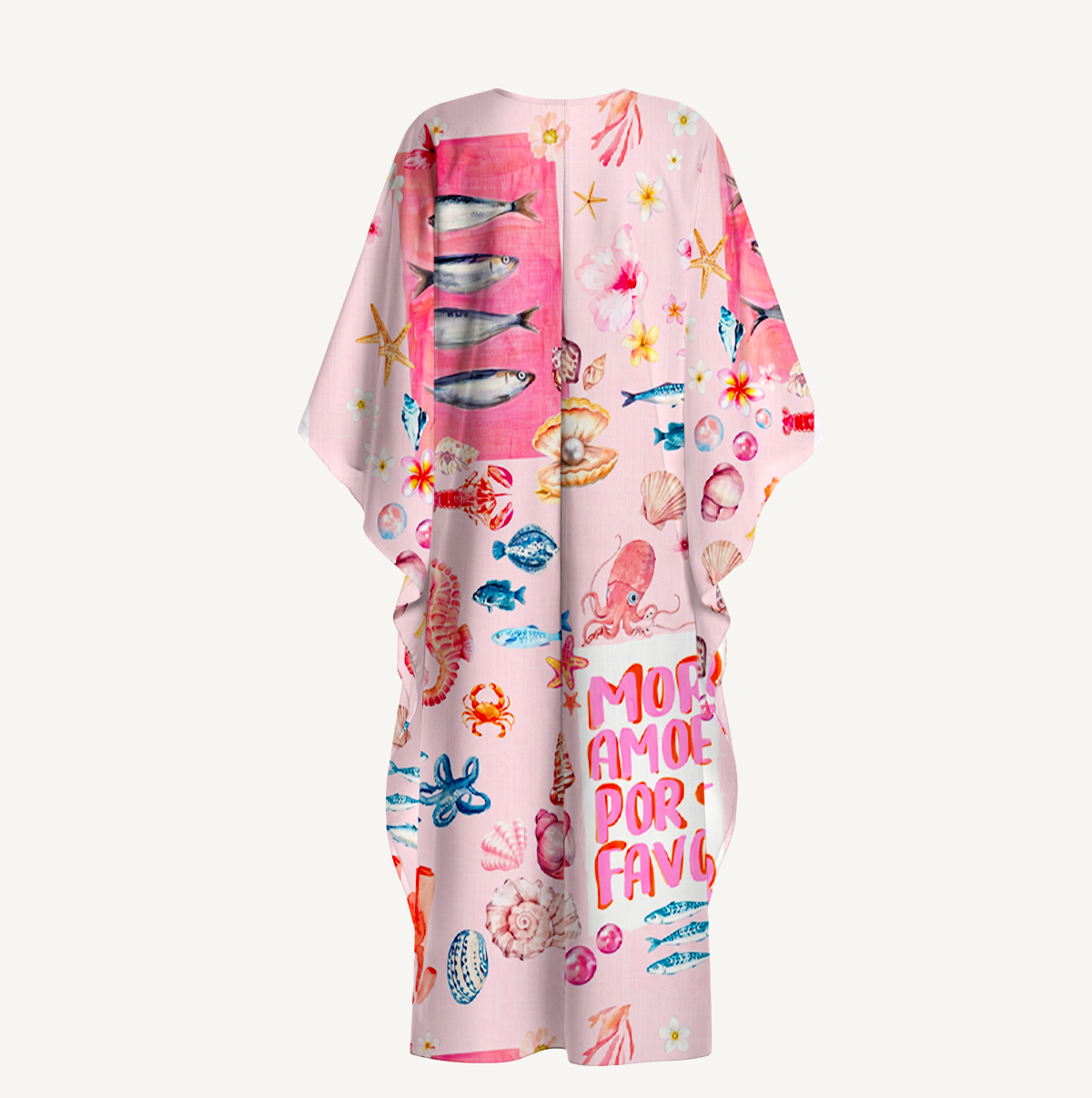 Pink Ocean Life Kimono Sleeve Kaftan Dress