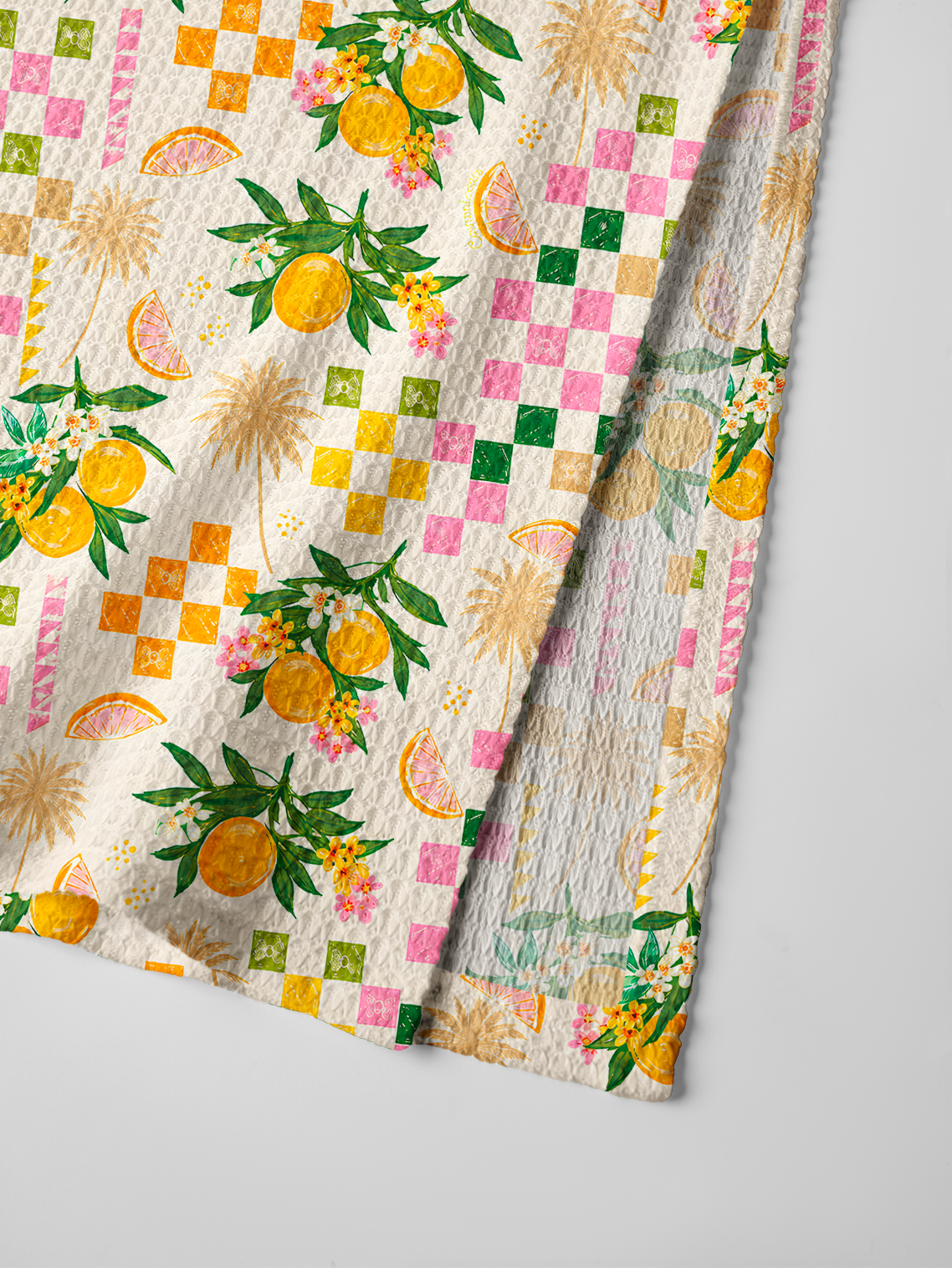 Citrus Breeze Printed Crochet Knit Maxi Dress