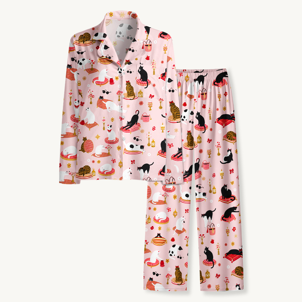 Whimsical Cat Lounge Long Sleeves Pajama Sets