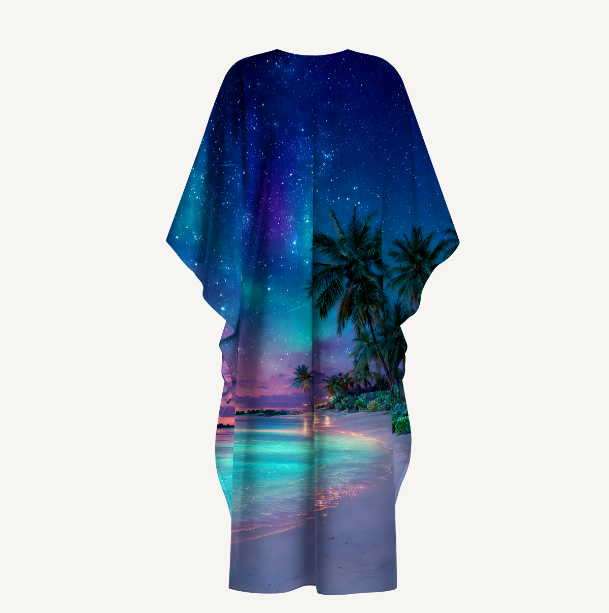 Starlit Tropical Lagoon Kimono Sleeve Kaftan Dress