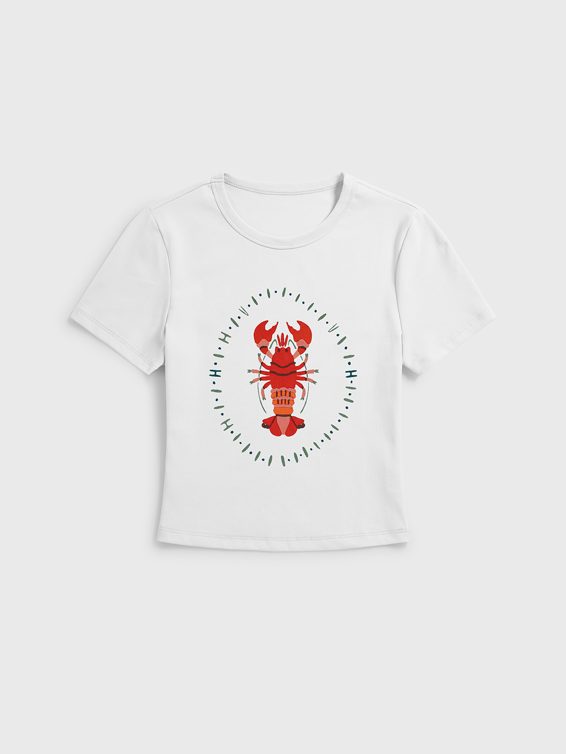 Tropical Lobster Patchwork Print Crew Neck Cotton Tee