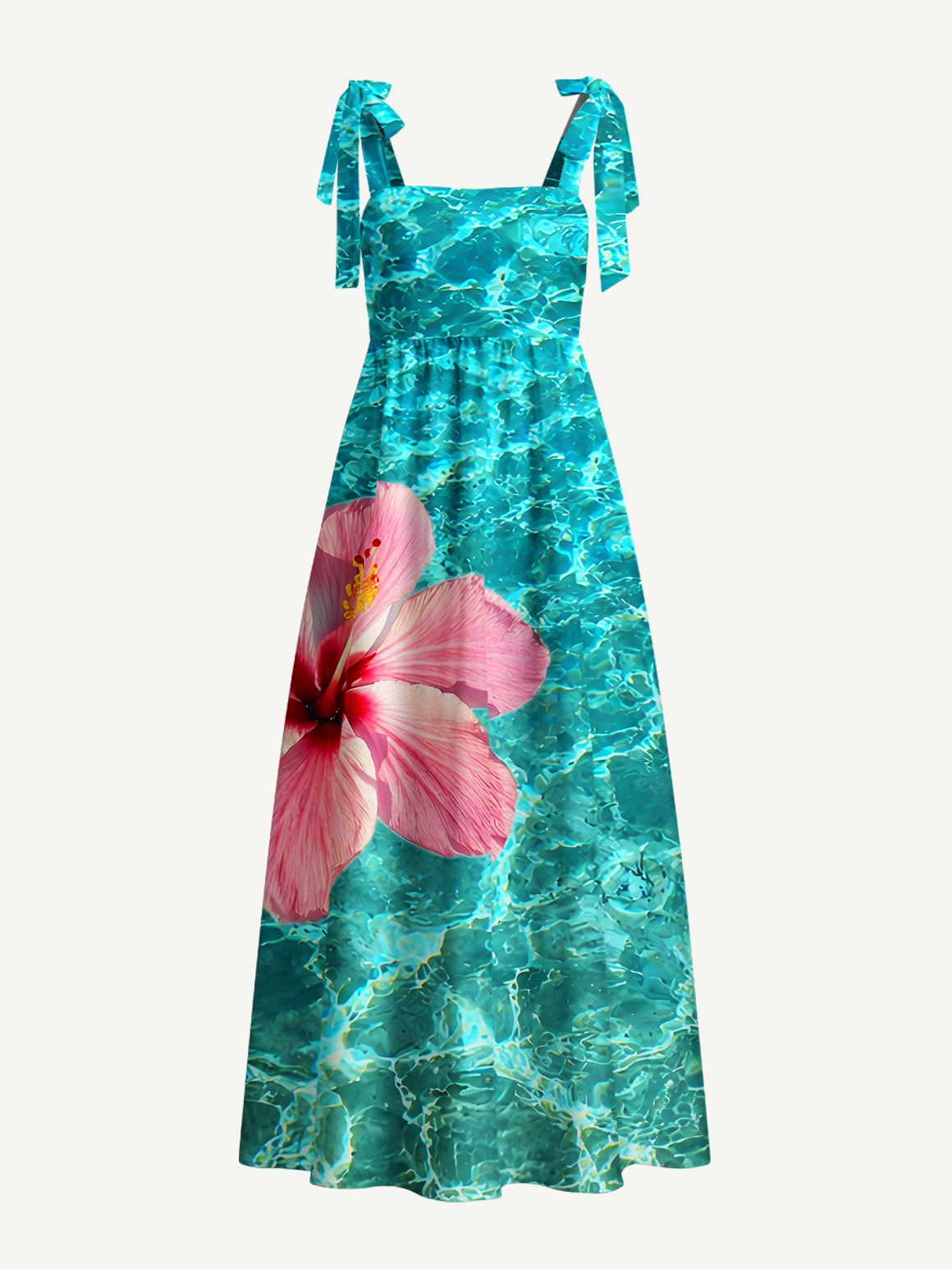 Hibiscus on the sea  Bow Strap Maxi Dress