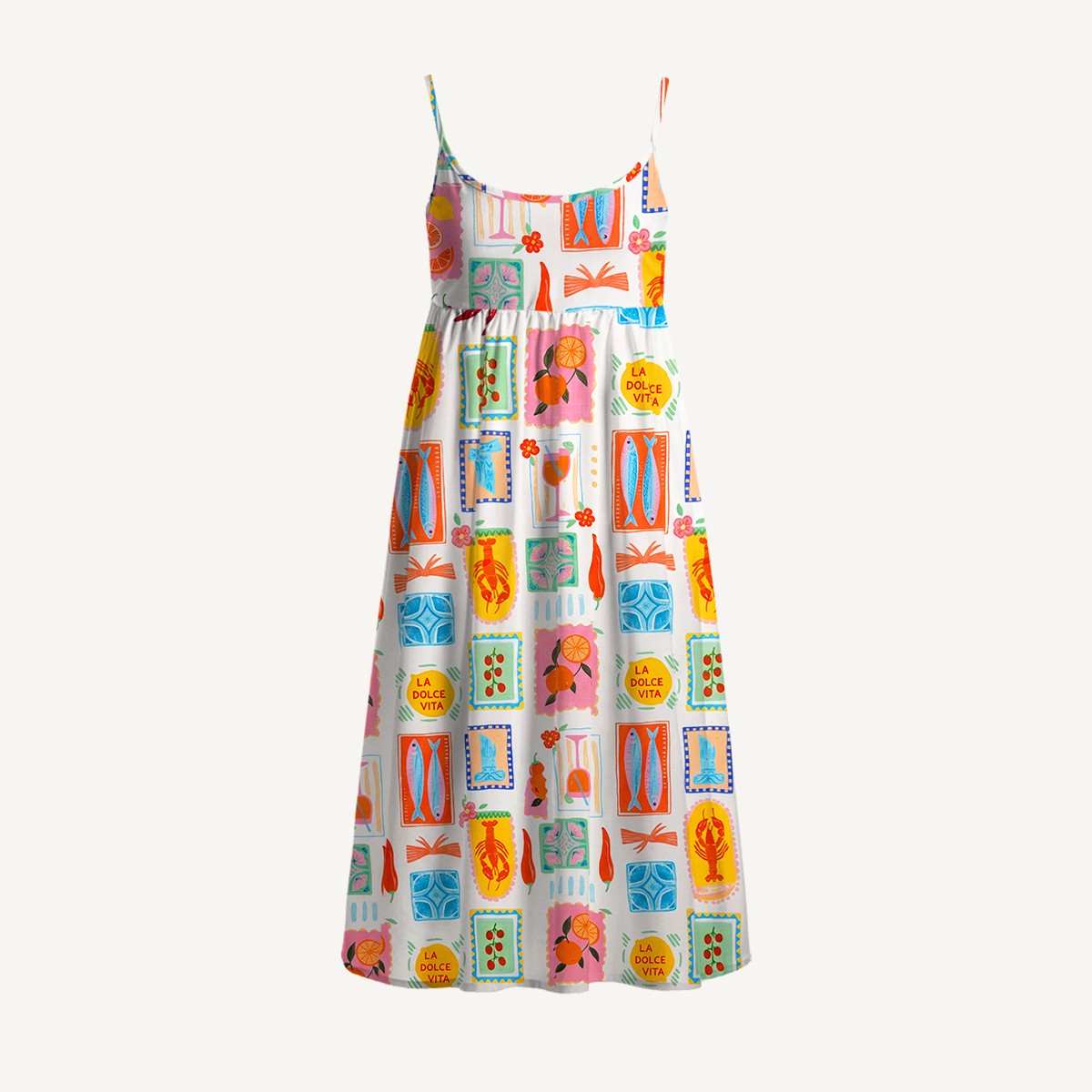 Tropical Stamp Print Patchwork Spaghetti Strap Mini Dress