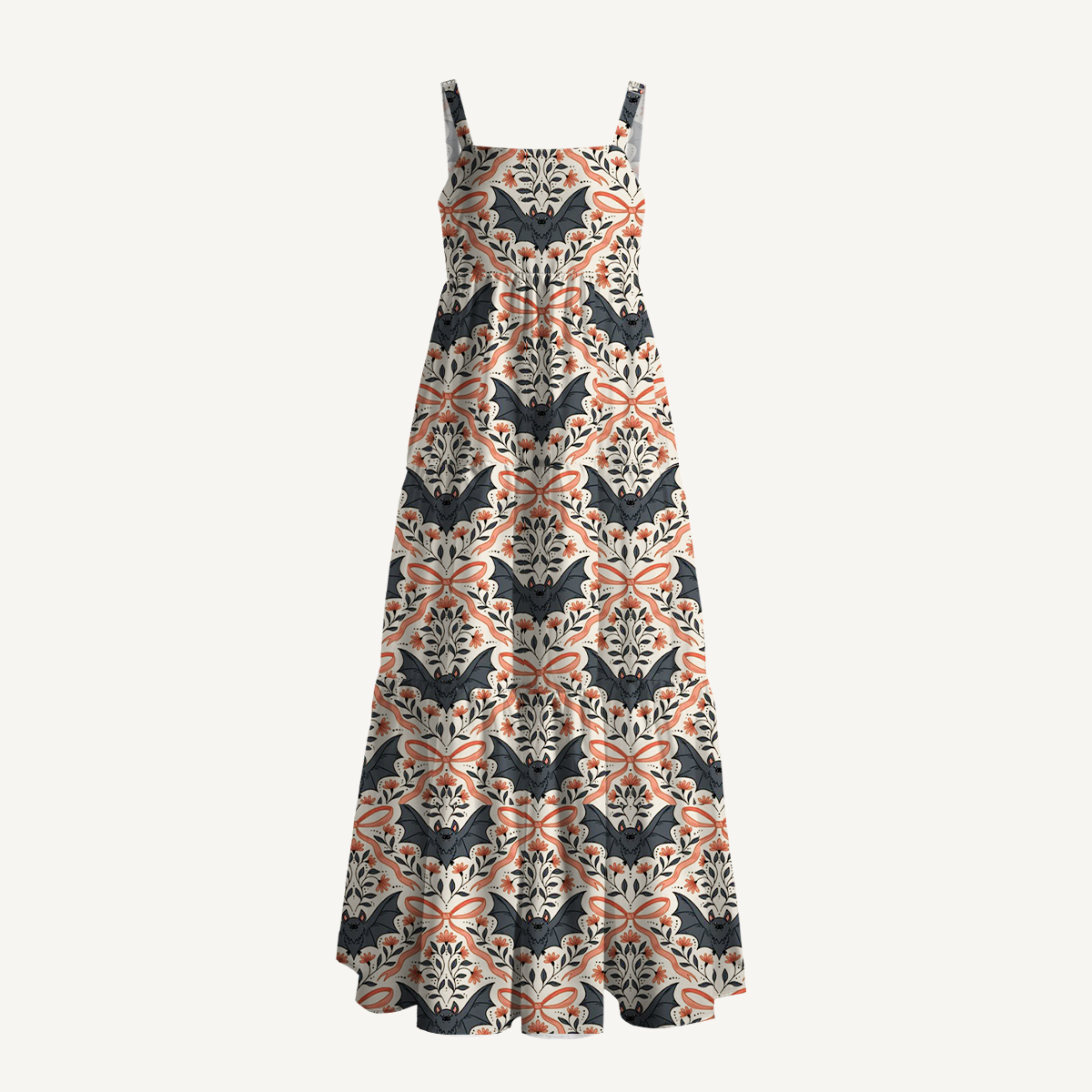 Vintage Bat Vine Halloween Boho Strap Maxi Dress With Pockets