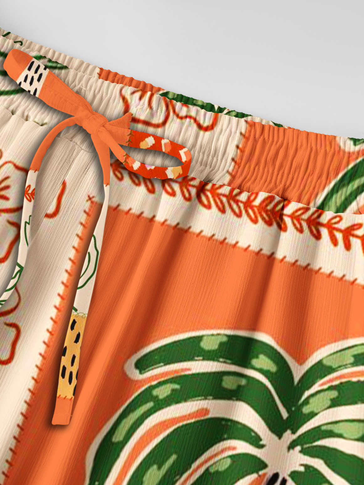Boho Palm & Hibiscus Print Wide Leg Tie Waist Pants With Pockets
