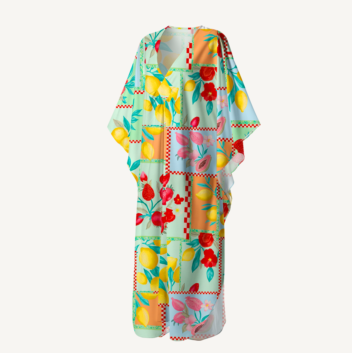 Fruit Party Vacation Kimono Sleeve Kaftan Dress