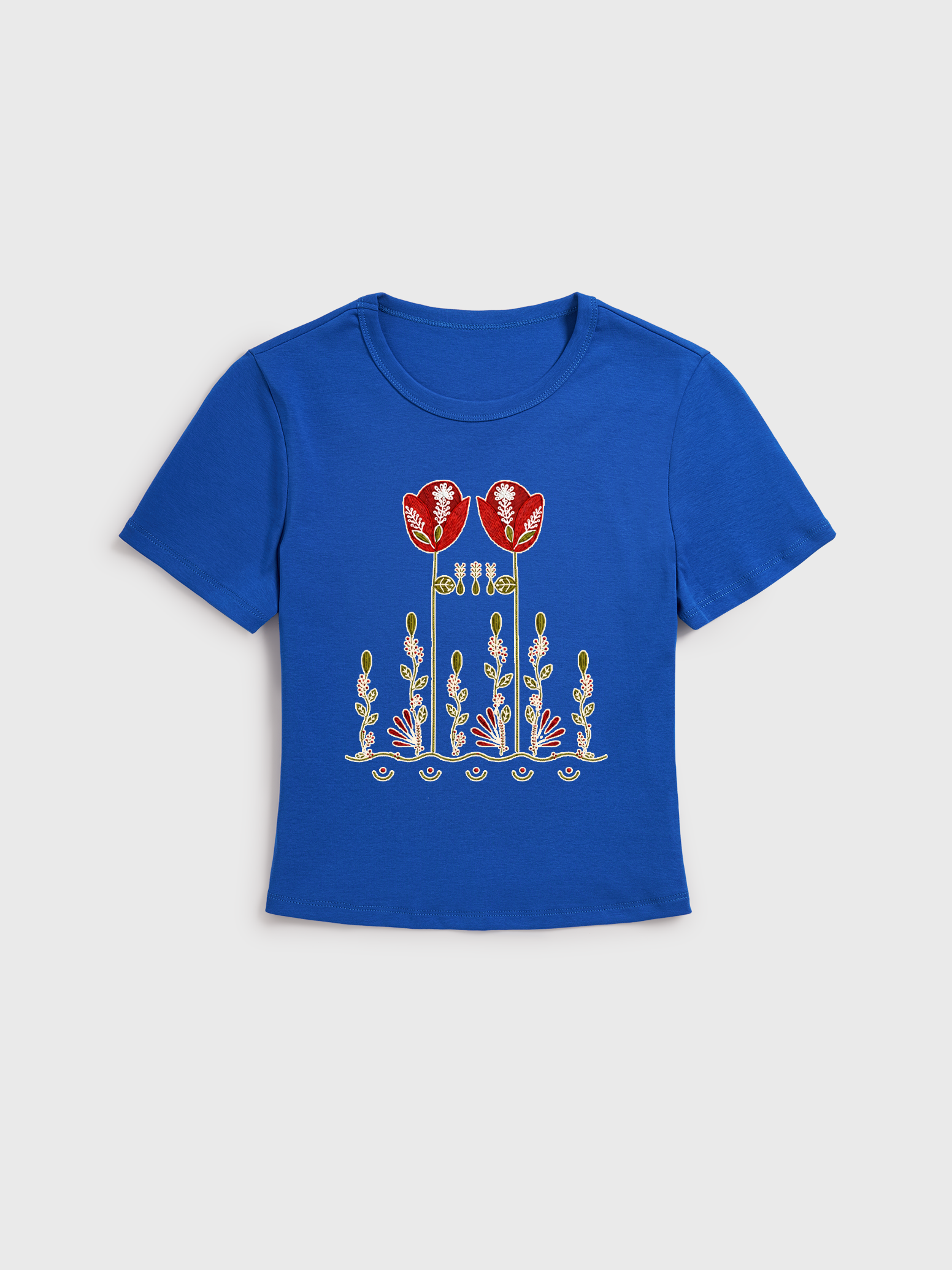 Red Tulip Print Crew Neck Cotton Tee