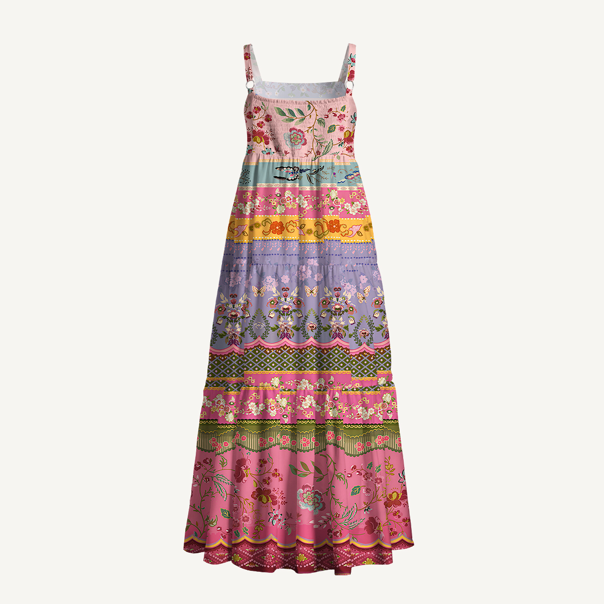 Butterfly Botanical Boho Strap Maxi Dress With Pockets