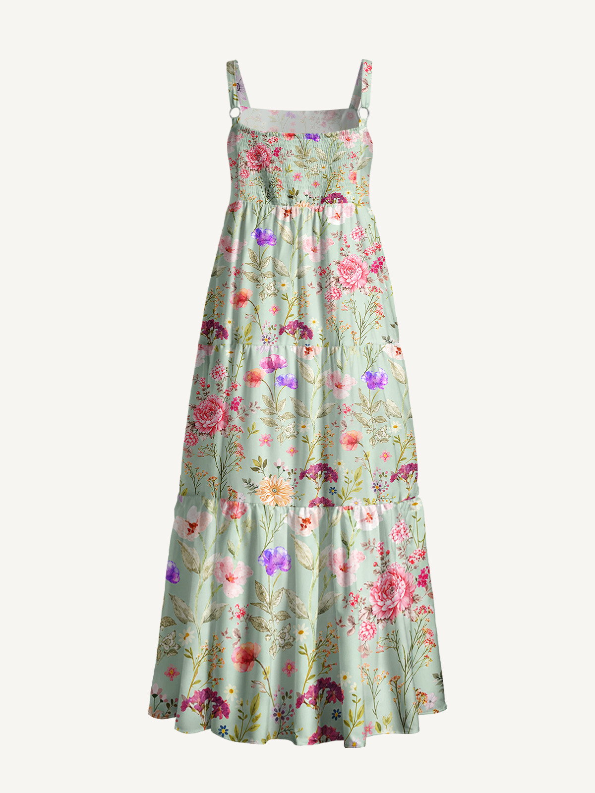 Sage Green Watercolor Meadow Strap Maxi Dress With Pockets