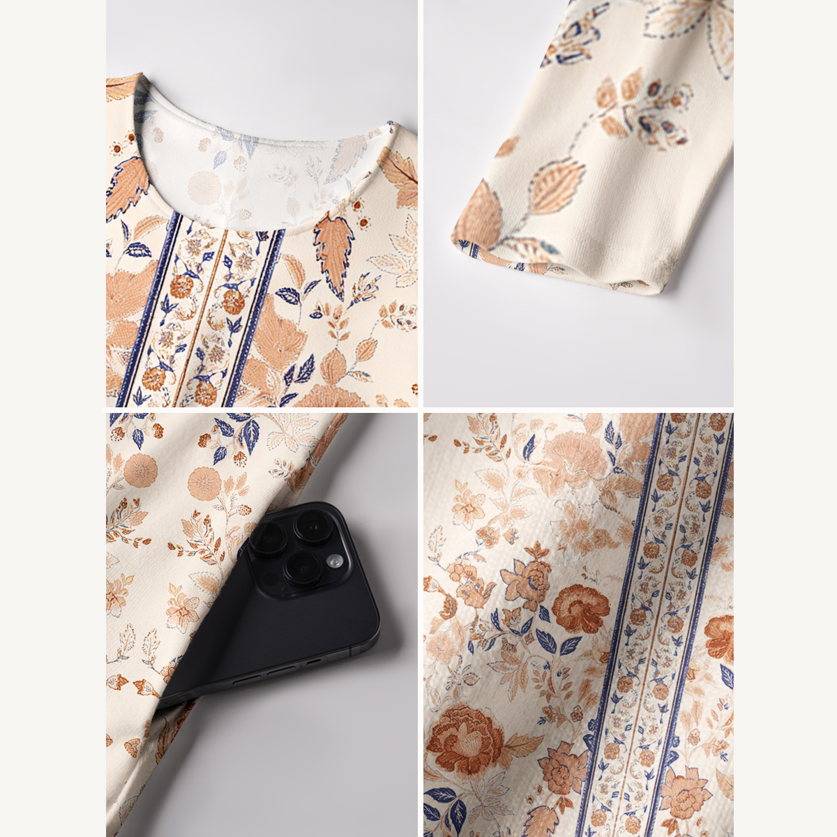 Floral Vine Print Long Sleeve Maxi Dress with Pockets
