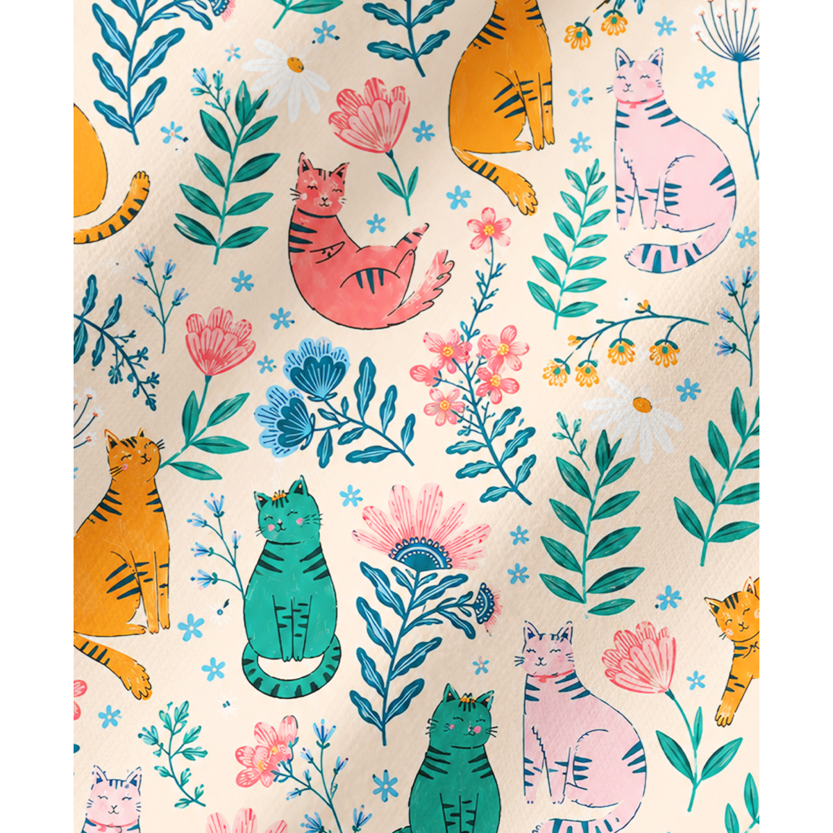 Whimsical Garden Cat & Wildflower Long Sleeves Pajama Sets