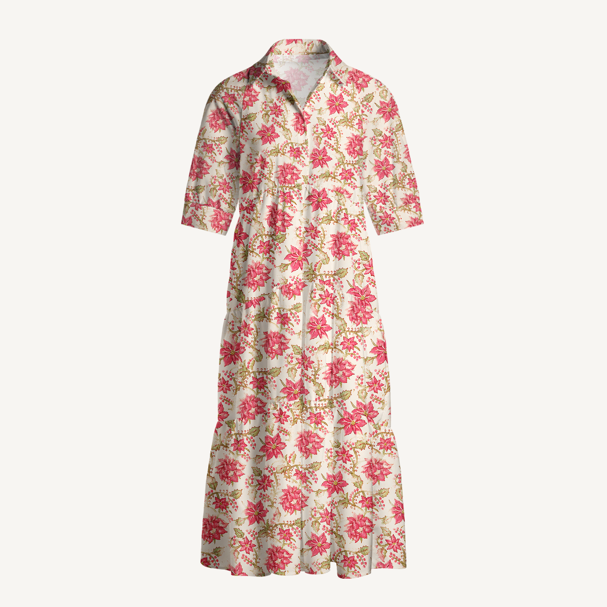 Blush Garden Bloom Print Midi Dress For Women With Pockets