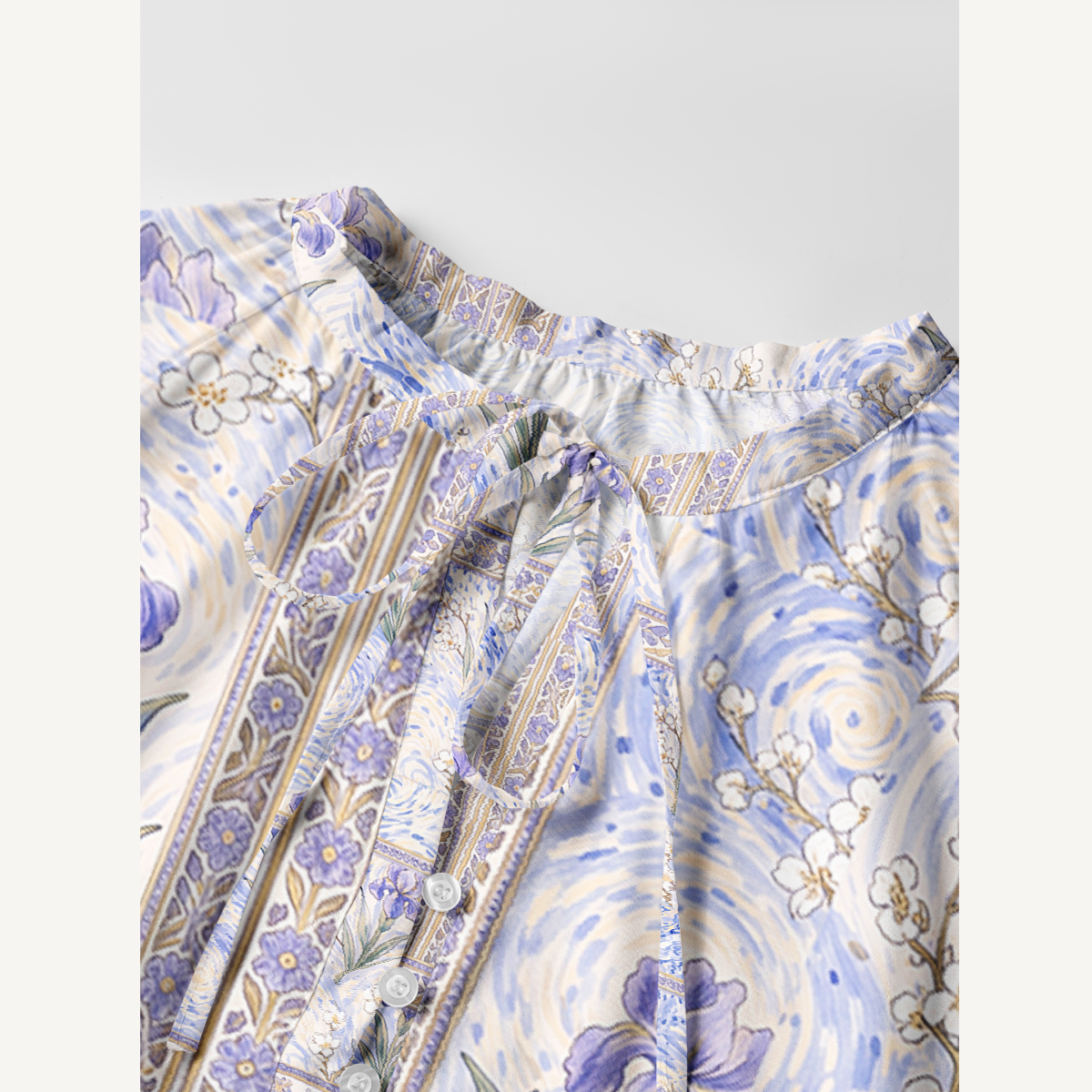 Starry Night Iris Flower Long Sleeve Mini Dress