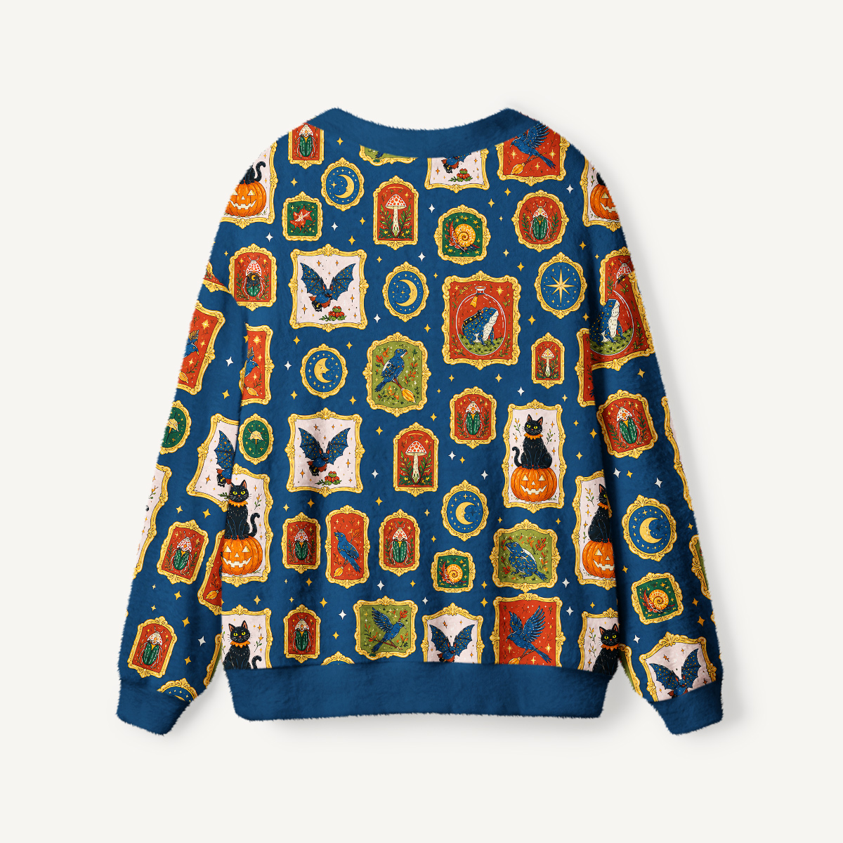 Whimsical Halloween Black Cat Bat & Moon Cardigan Sweaters