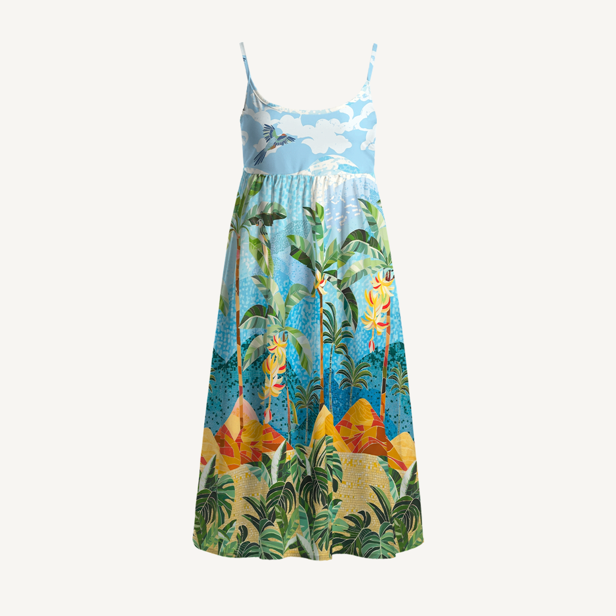 Rainforest Palm Tree Print Spaghetti Strap Mini Dress